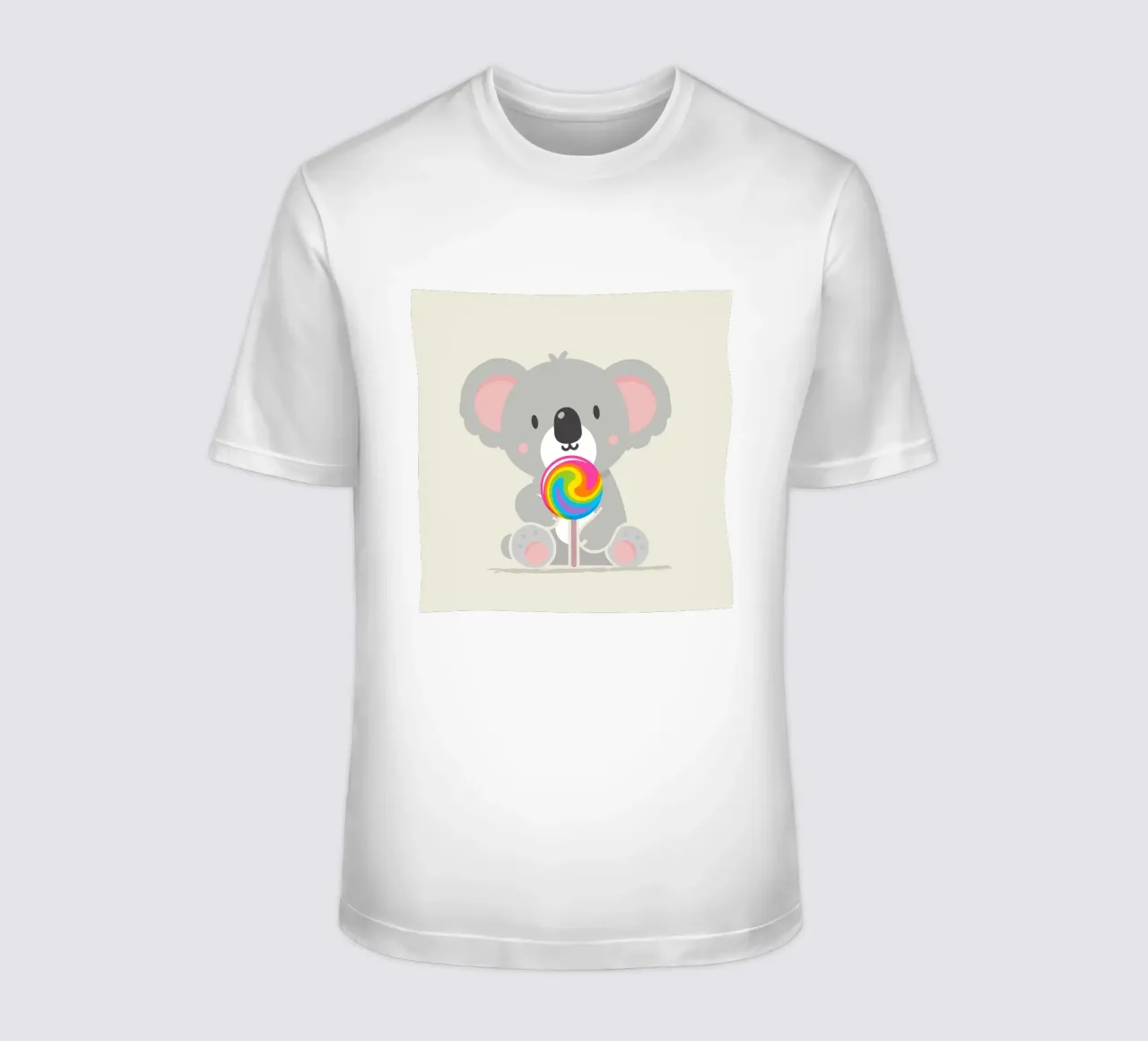 Piccolo koala allegro con un lecca-lecca colorato t-shirt da namosh