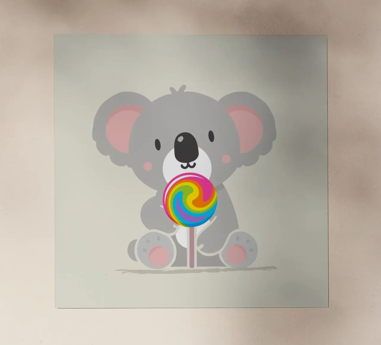 Piccolo koala allegro con un lecca-lecca colorato pellicola backlit da namosh