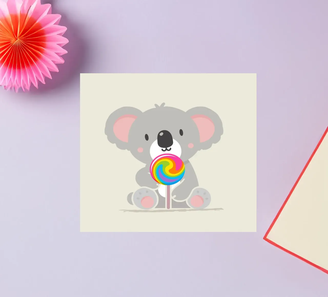 Piccolo koala allegro con un lecca-lecca colorato adesivo da namosh