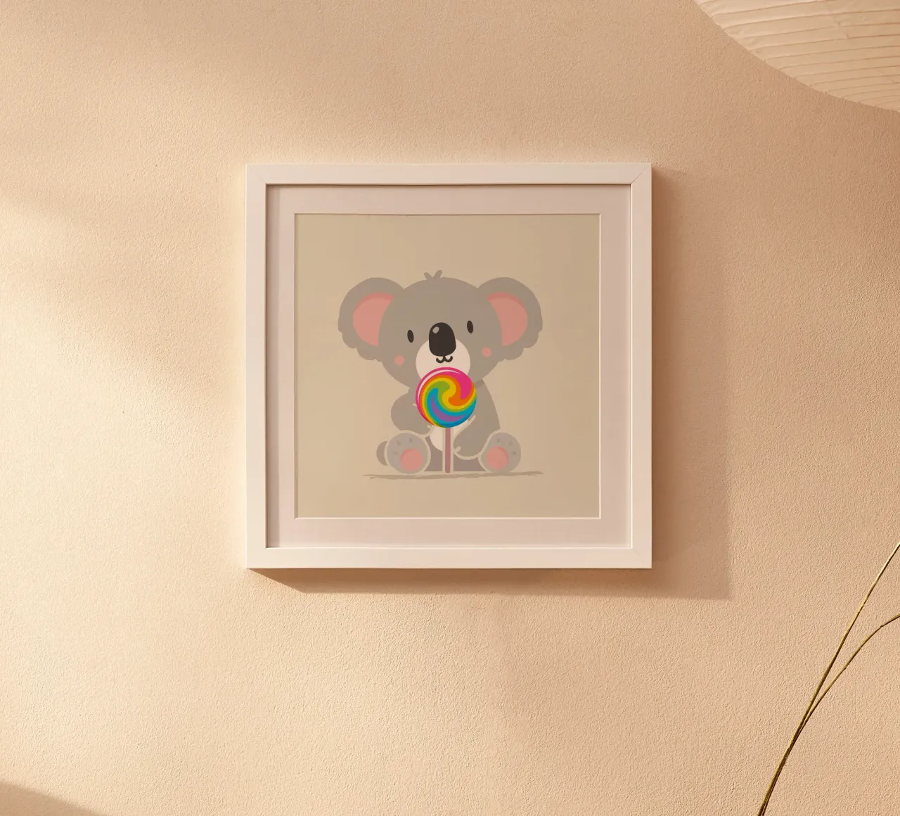 Piccolo koala allegro con un lecca-lecca colorato carta hahnemühle da namosh