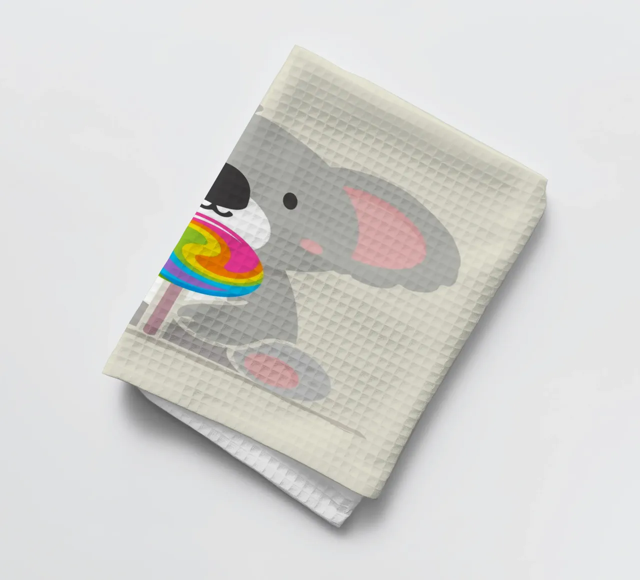 Piccolo koala allegro con un lecca-lecca colorato canovaccio da cucina da namosh