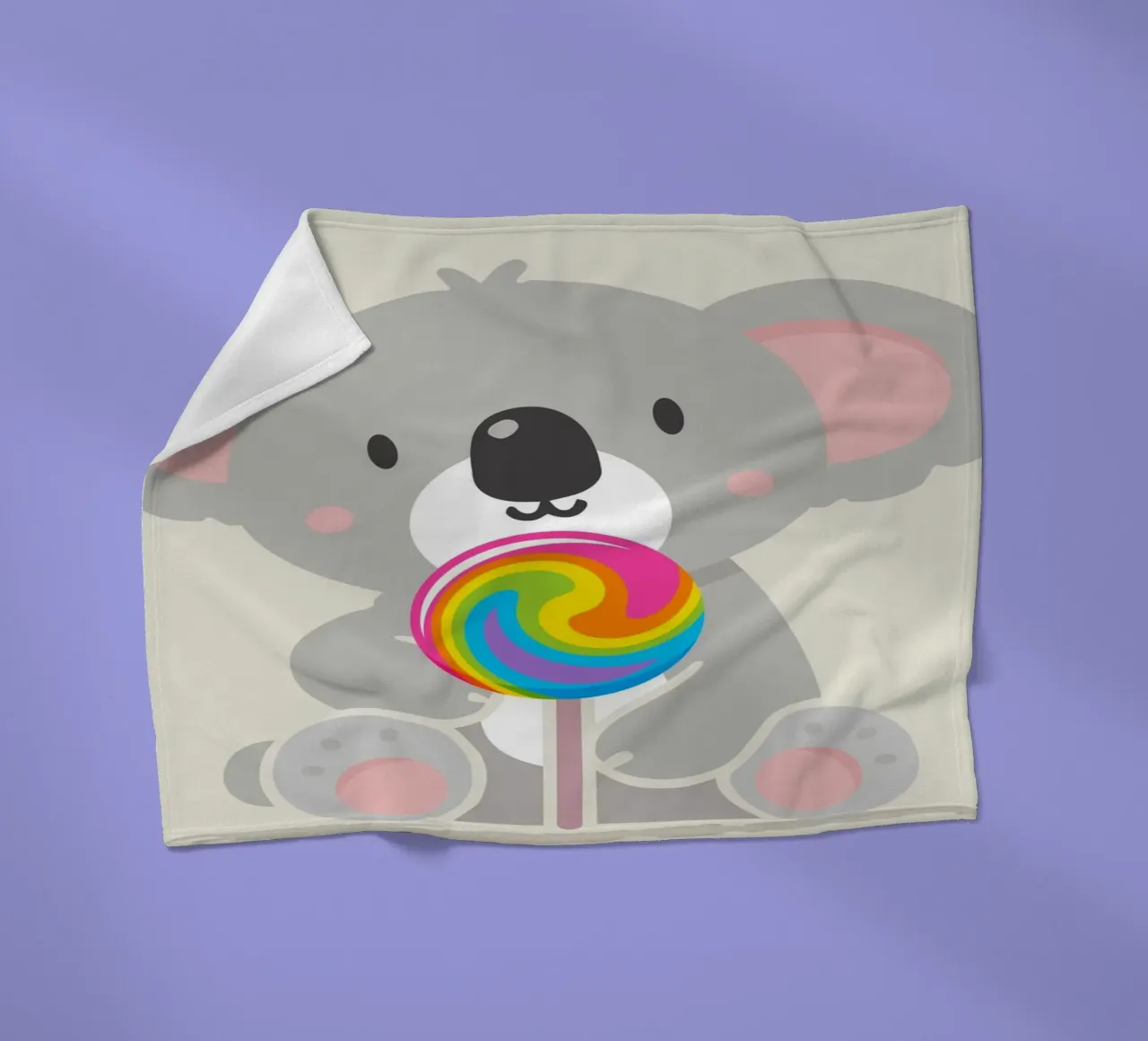 Piccolo koala allegro con un lecca-lecca colorato coperta in pile da namosh