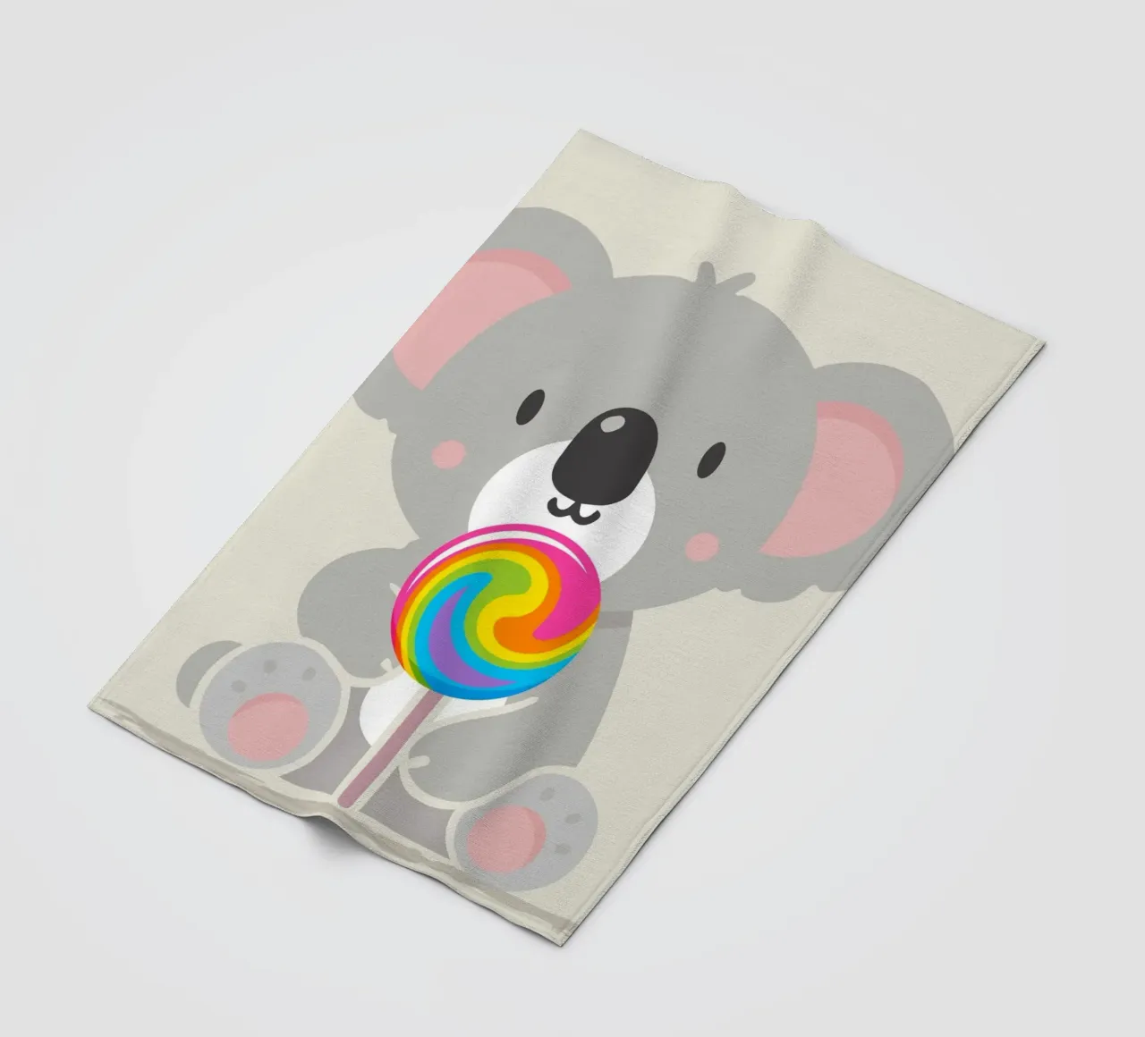 Piccolo koala allegro con un lecca-lecca colorato coperta in pile da namosh