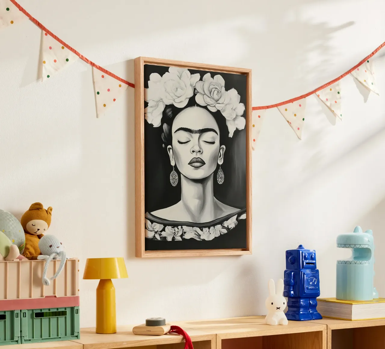 Frida Kahlo - Melody of optimism canvas with Floater frame by Fantasias Florales