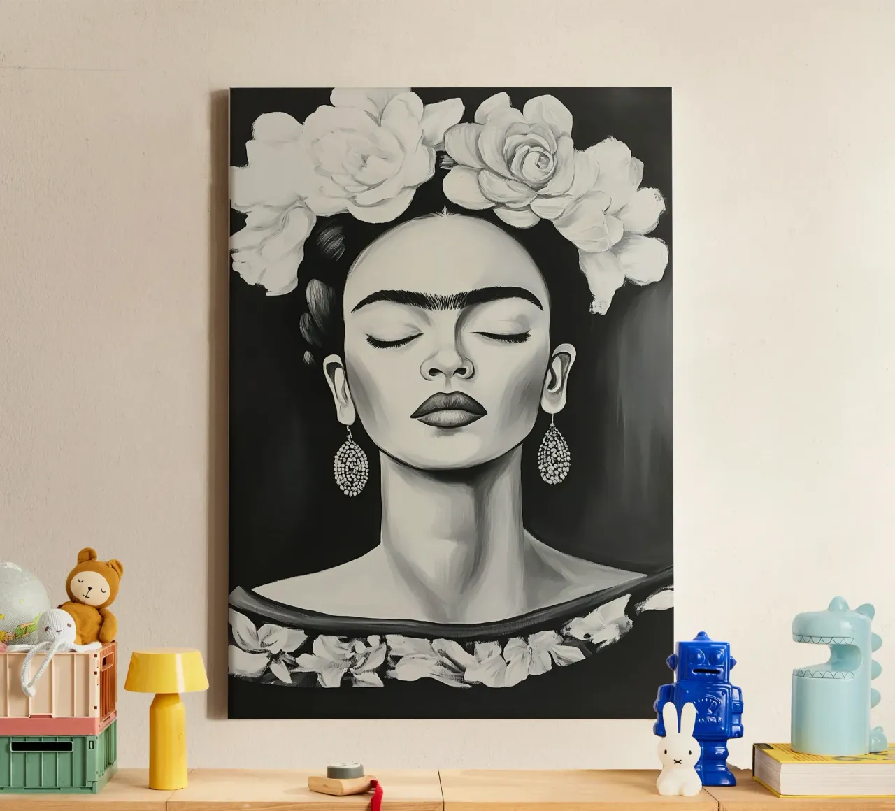 Frida Kahlo - Melody of optimism canvas with Floater frame by Fantasias Florales