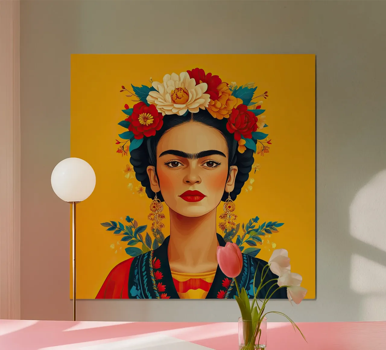 Frida Kahlo - L'art de l'acceptation poster avec cadre en bois de Fantasias Florales