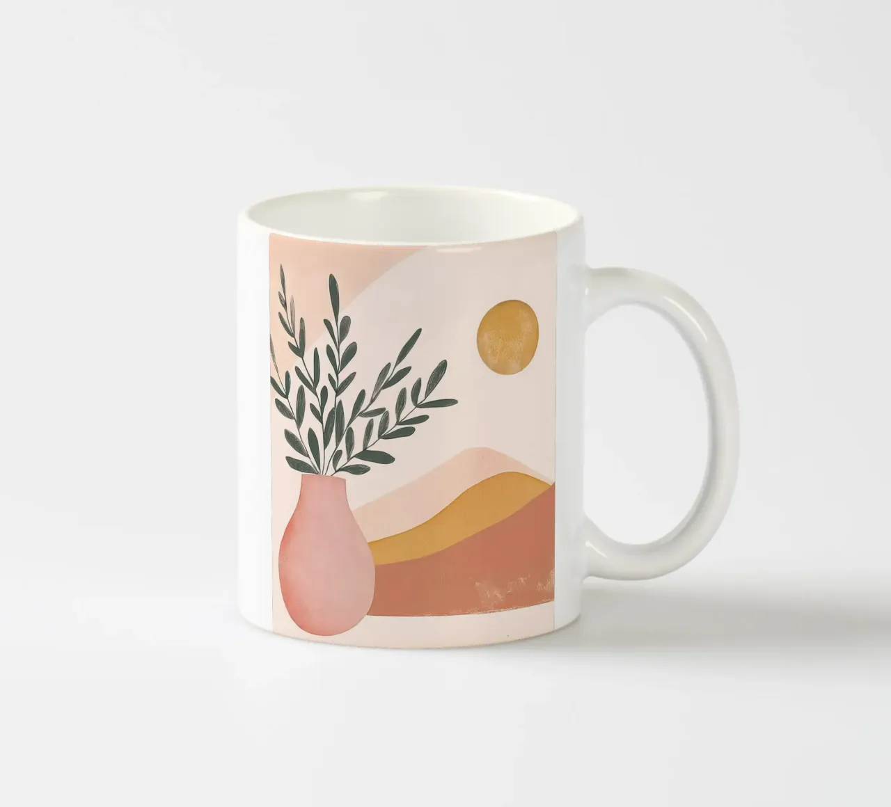 Plante Boho dans Vase avec Montagne Abstraite Yoga Art mug en céramique de Gentle Echoes Art