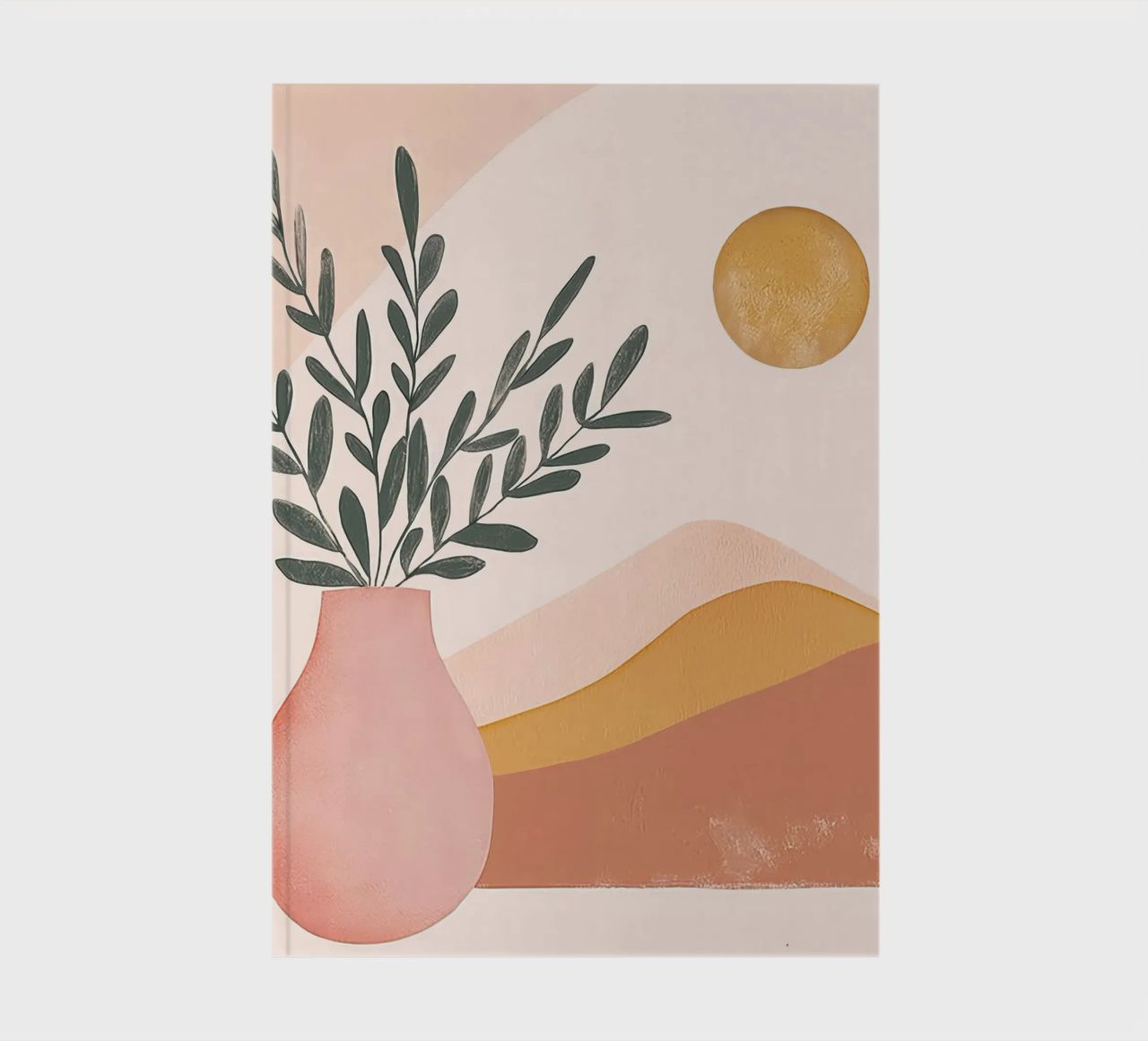 Full Moon Boho Plant in Vase with Abstract Mountain Yoga Art notebook by Gentle Echoes Art