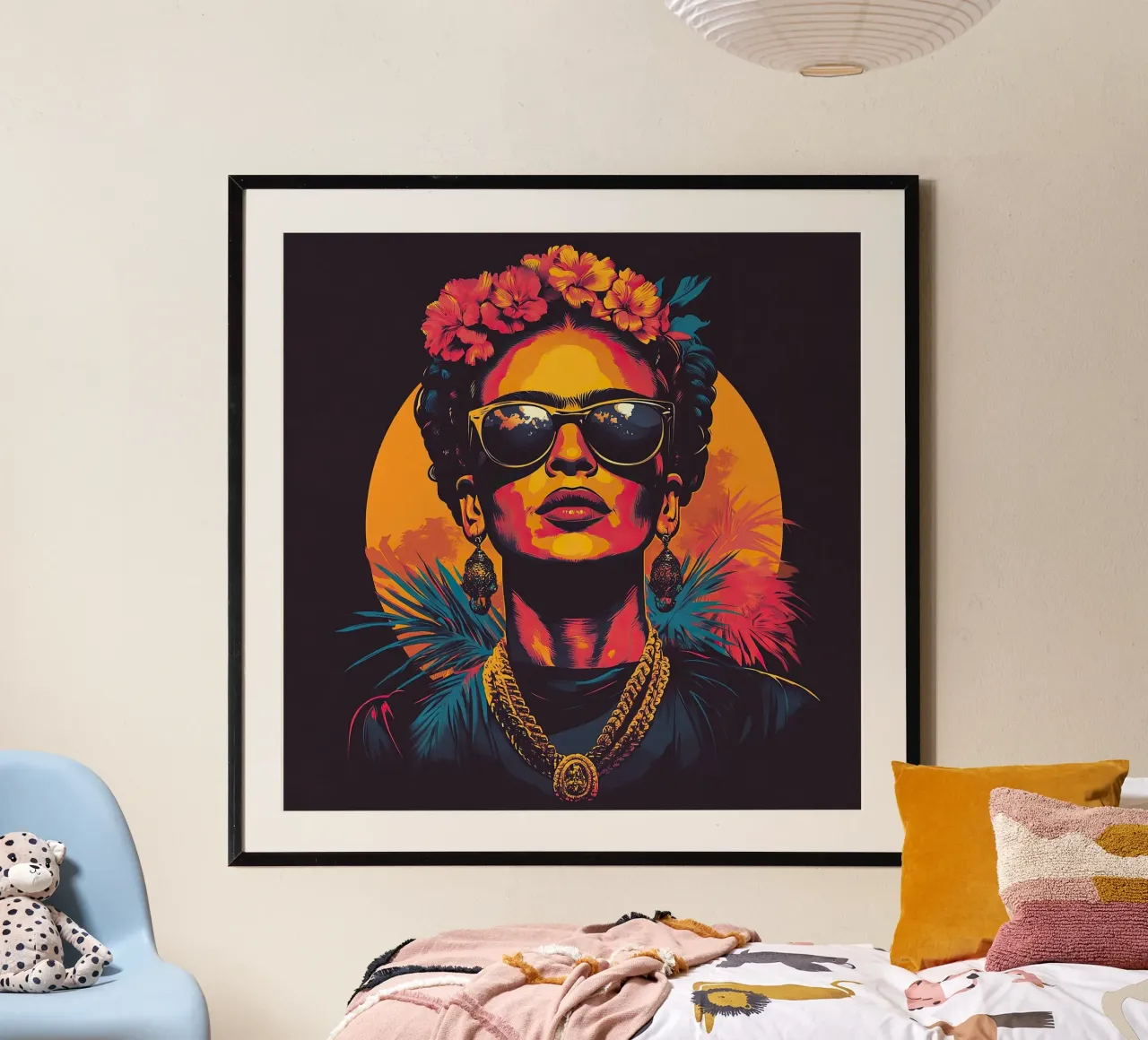 Frida Kahlo - Radicata nella tempesta poster con telaio in alluminio da Fantasias Florales
