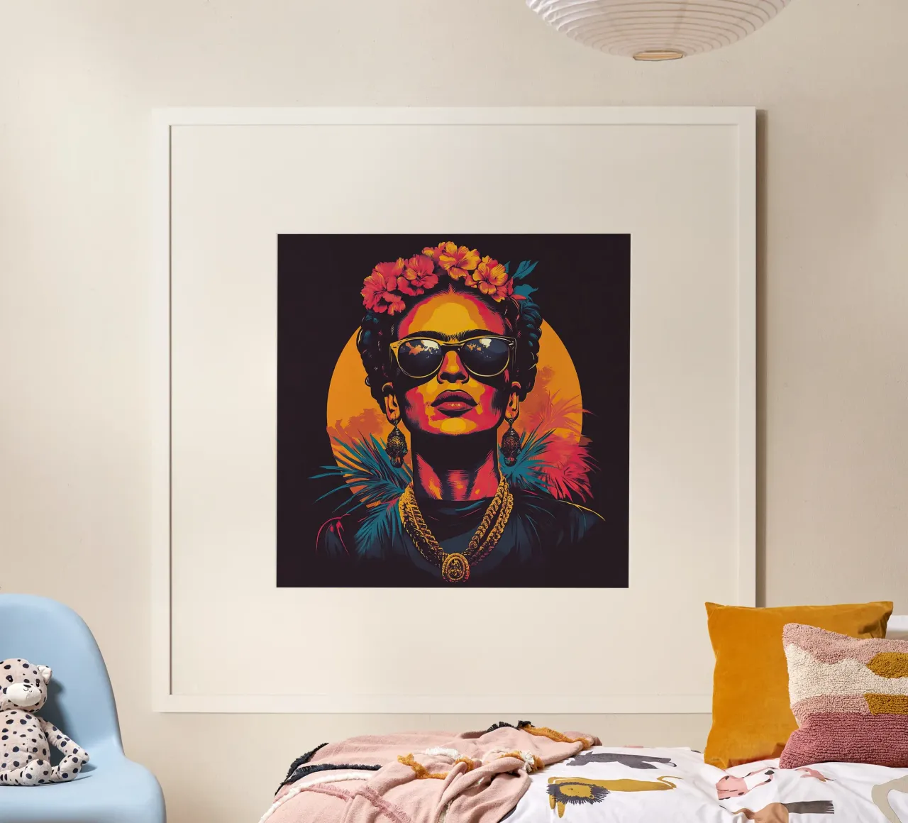 Frida Kahlo - Radicata nella tempesta poster con telaio in alluminio da Fantasias Florales