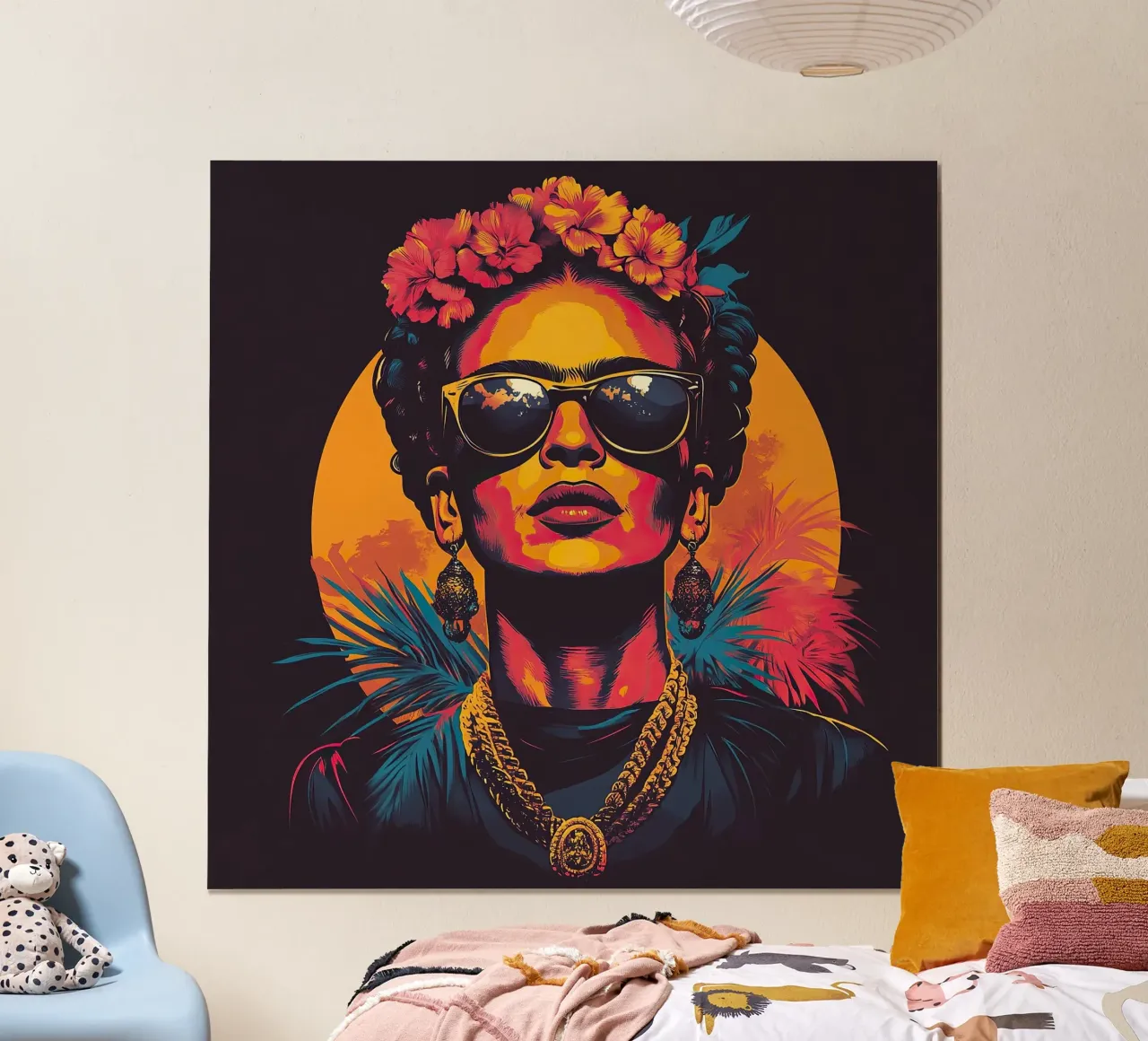 Frida Kahlo - Radicata nella tempesta poster con telaio in alluminio da Fantasias Florales