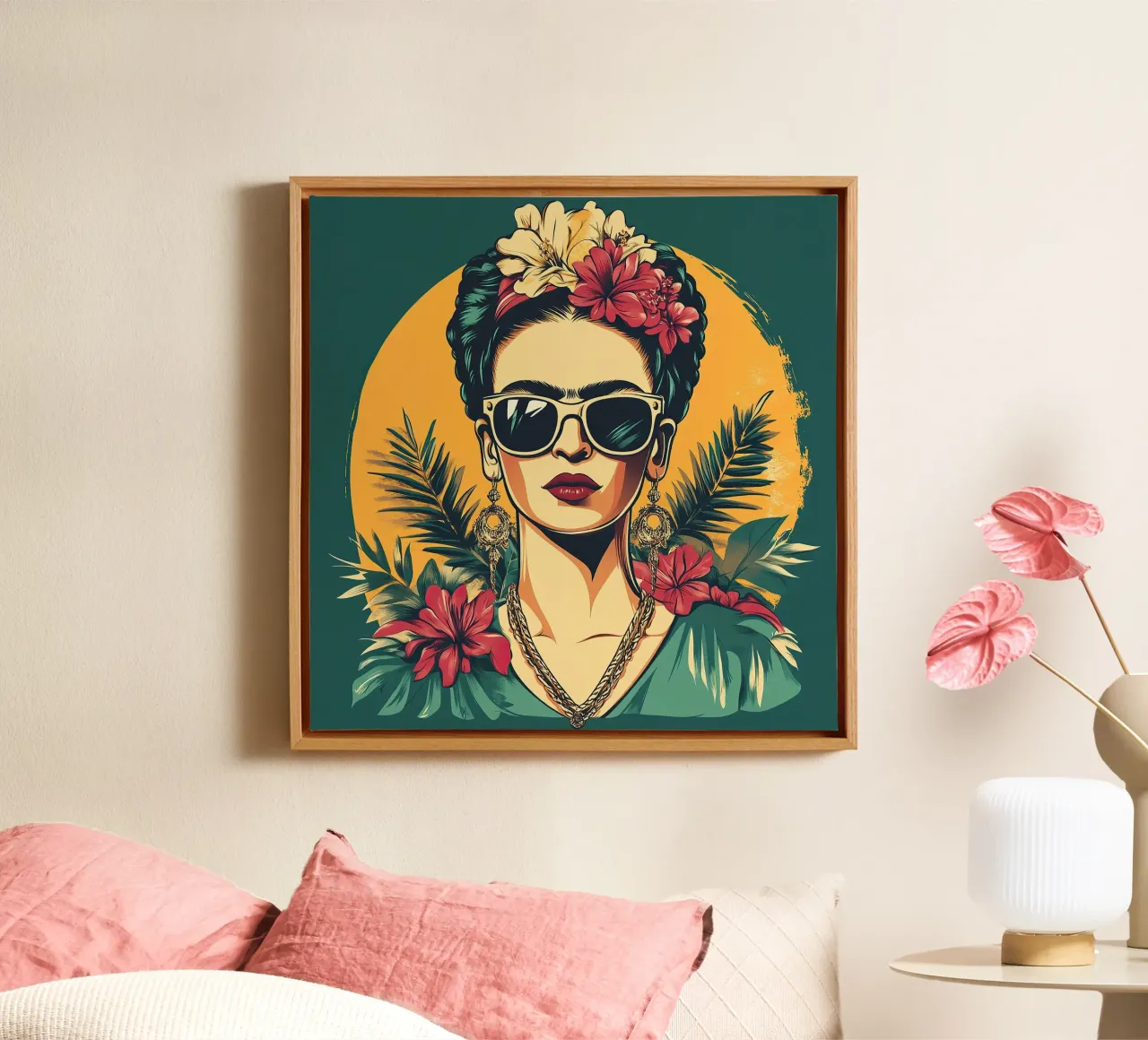Frida Kahlo - Abbracciare l'autenticità tela con Cornice a cassetta da Fantasias Florales