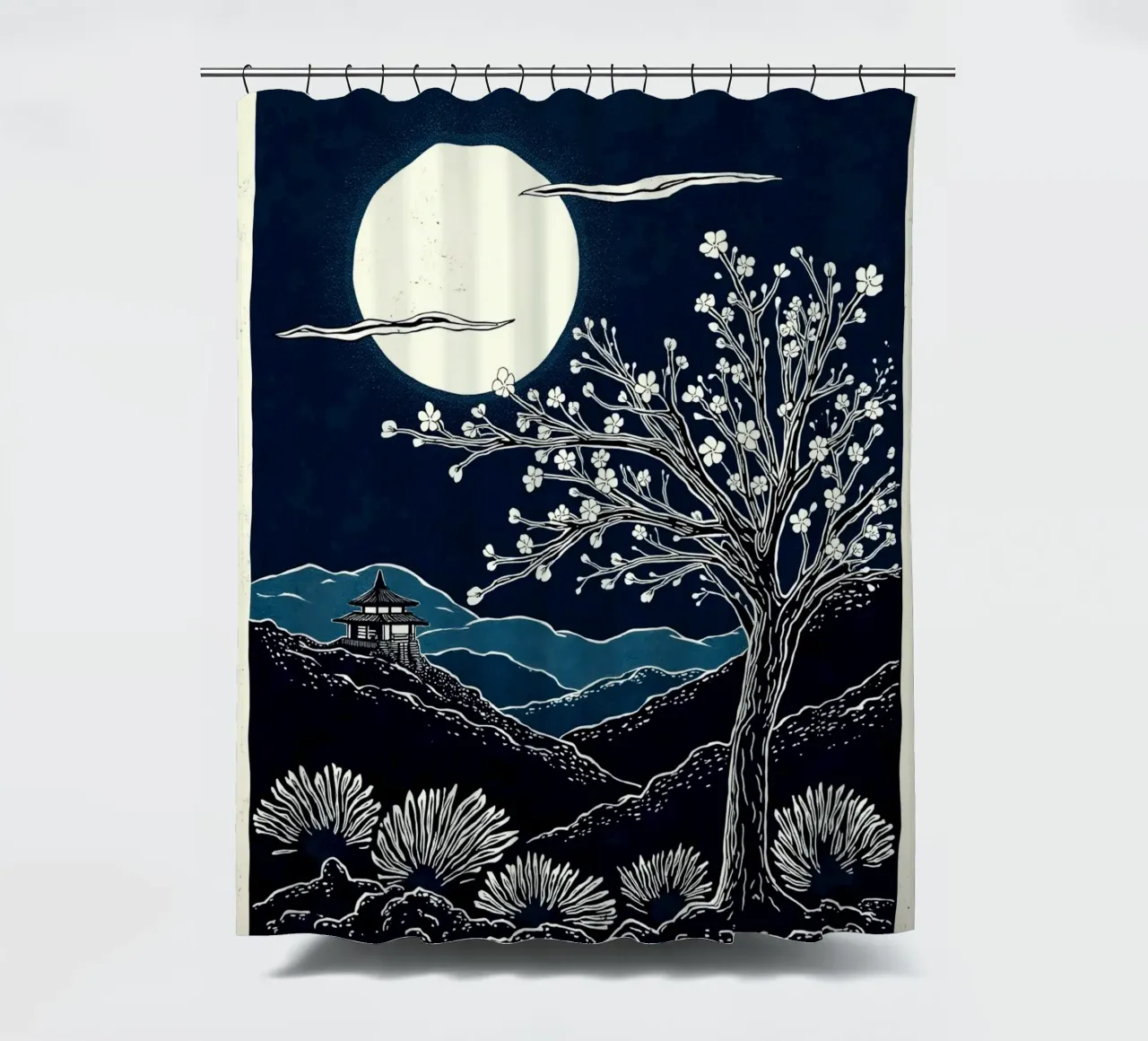 Moon Over Kyoto shower curtain by Indigo Rain