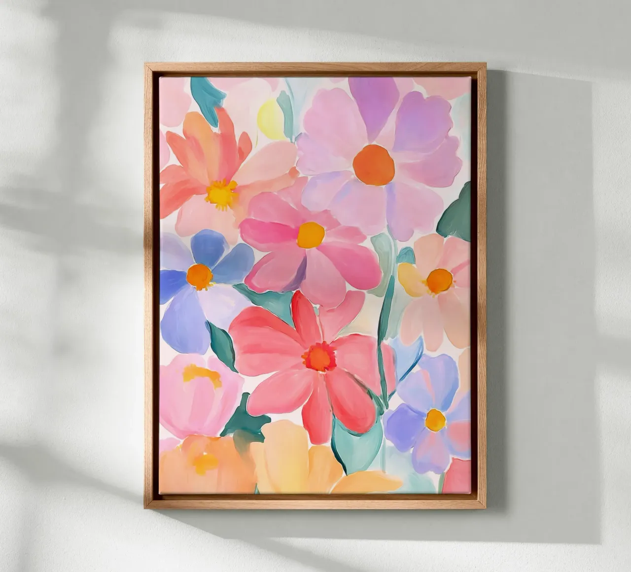 Retro Bloemen Vintage Botanisch Abstract Bloem Impressionisme canvas met Baklijst van Gentle Echoes Art