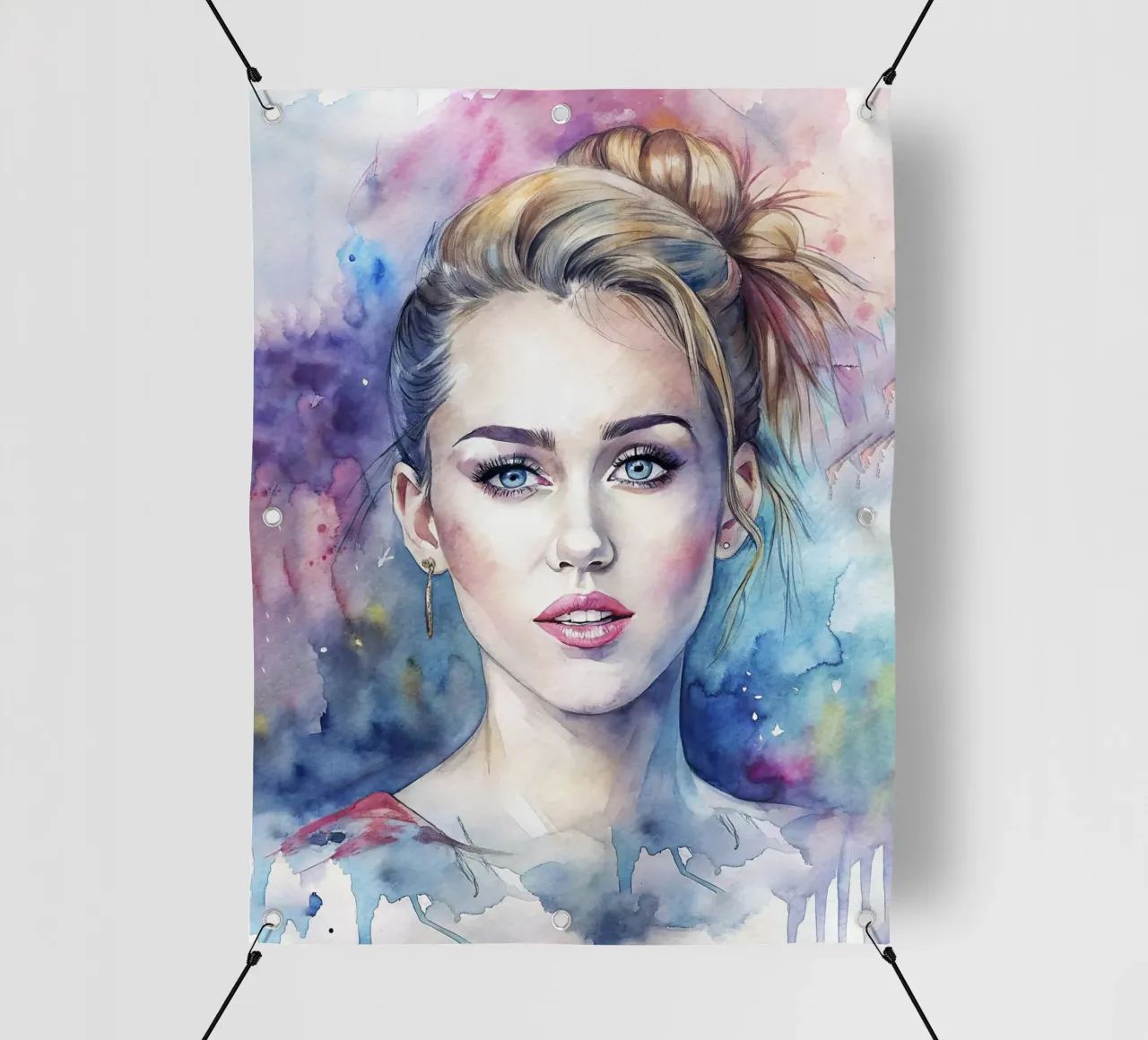 Miley Cyrus in acquerello telo in pvc da ARTVI-SHOP