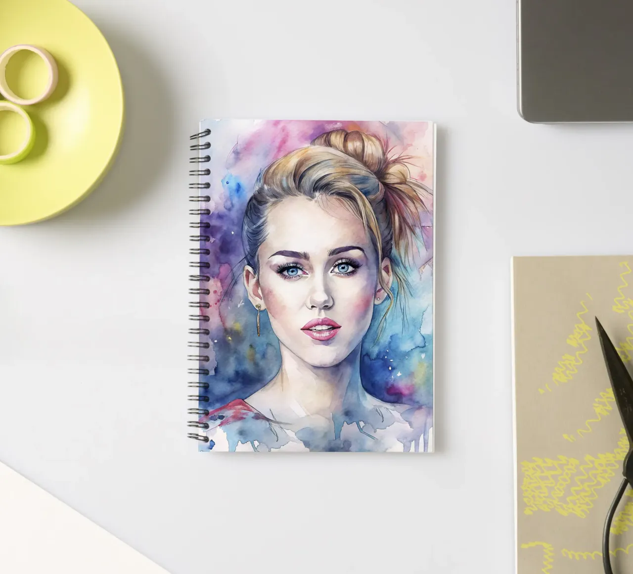 Miley Cyrus in watercolor spiral notebook by 🎁 ARTVI-SHOP