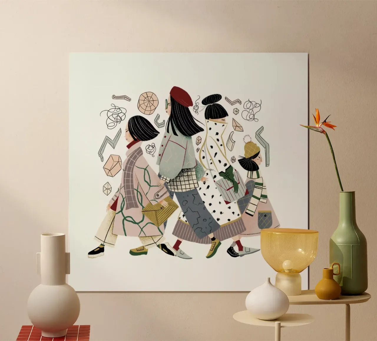 Pastel Coats at the Train Station poster with plastic frame by Moira Scicluna Zahra