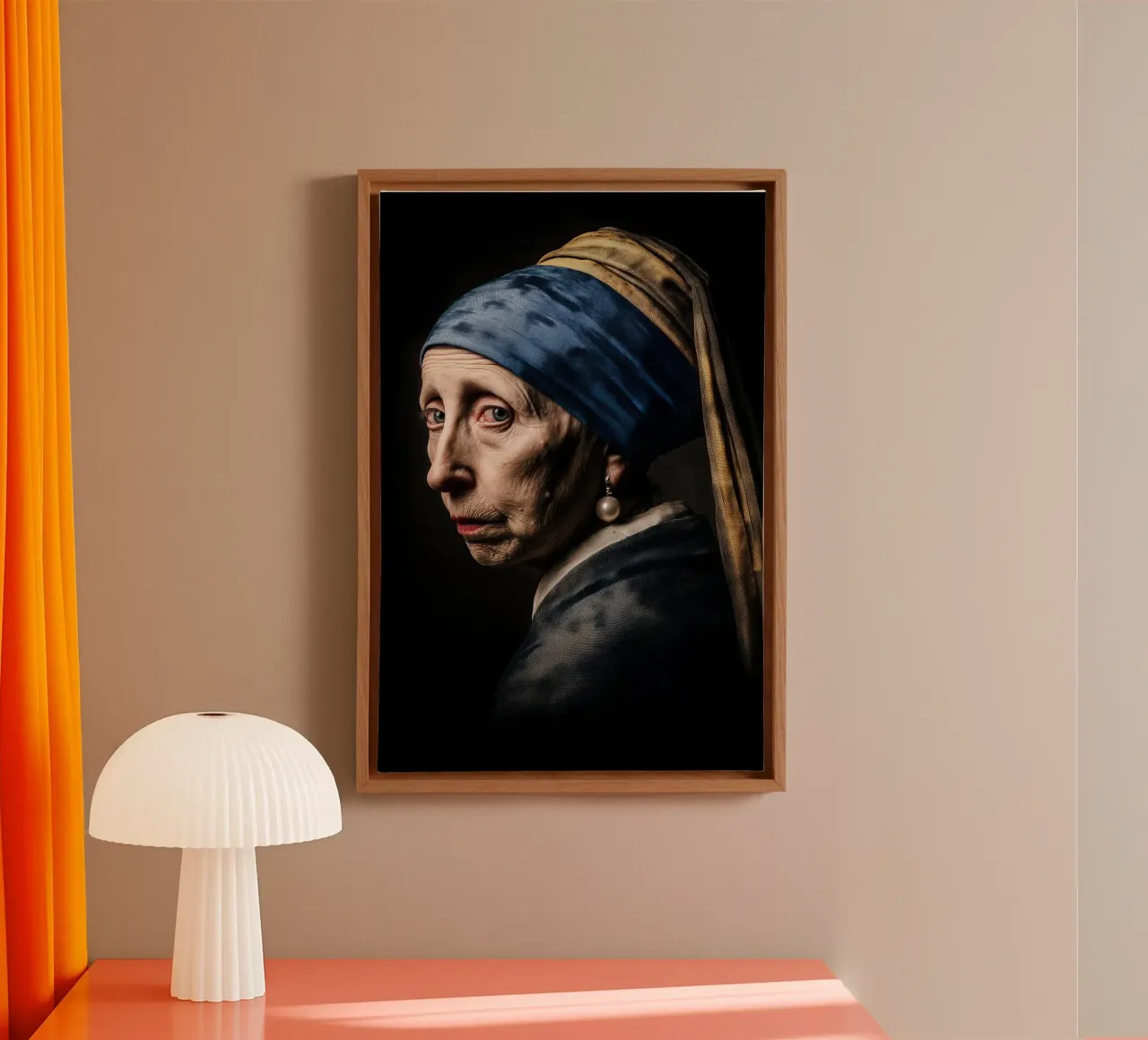 La vecchia donna con l'orecchino di perla | Ispirato a Vermeer tela con Cornice a cassetta da Autofocus