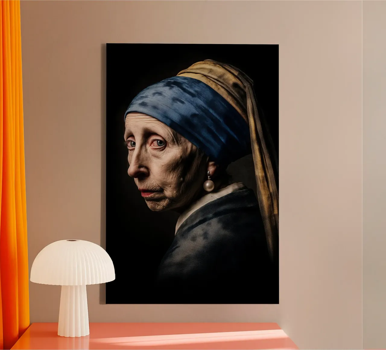 La vecchia donna con l'orecchino di perla | Ispirato a Vermeer tela con Cornice a cassetta da Autofocus