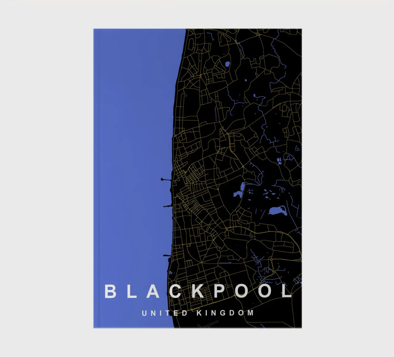 Mappa della città di Blackpool Regno Unito nero e oro diario da Cartographers Library