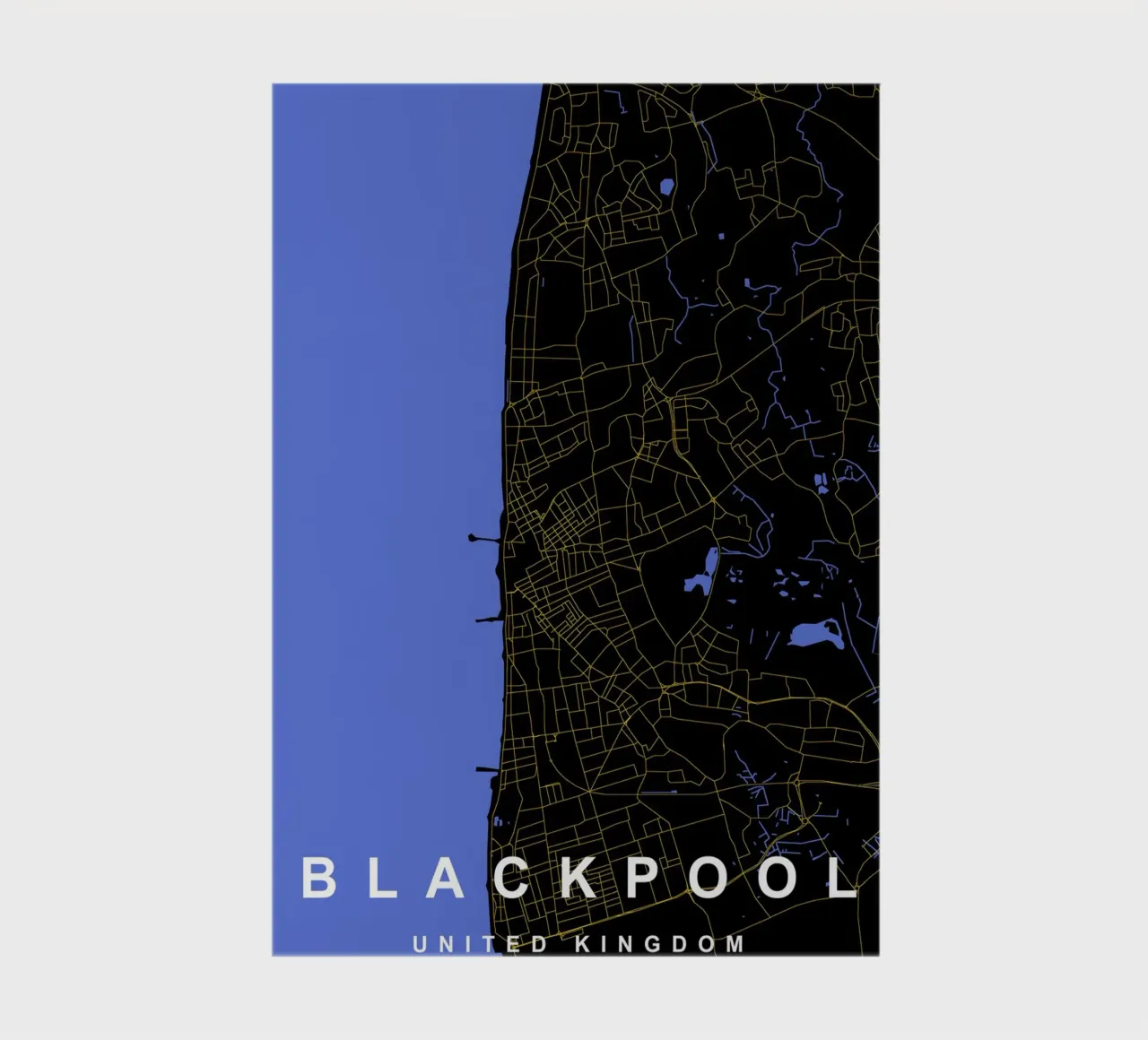 Mappa della città di Blackpool Regno Unito nero e oro diario da Cartographers Library