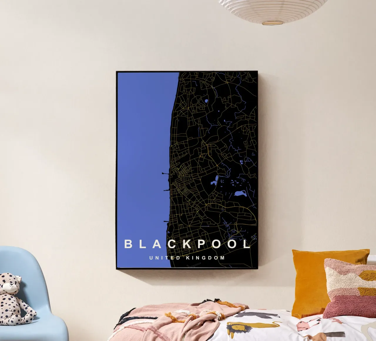 Mappa della città di Blackpool Regno Unito nero e oro plexiglass da Cartographers Library
