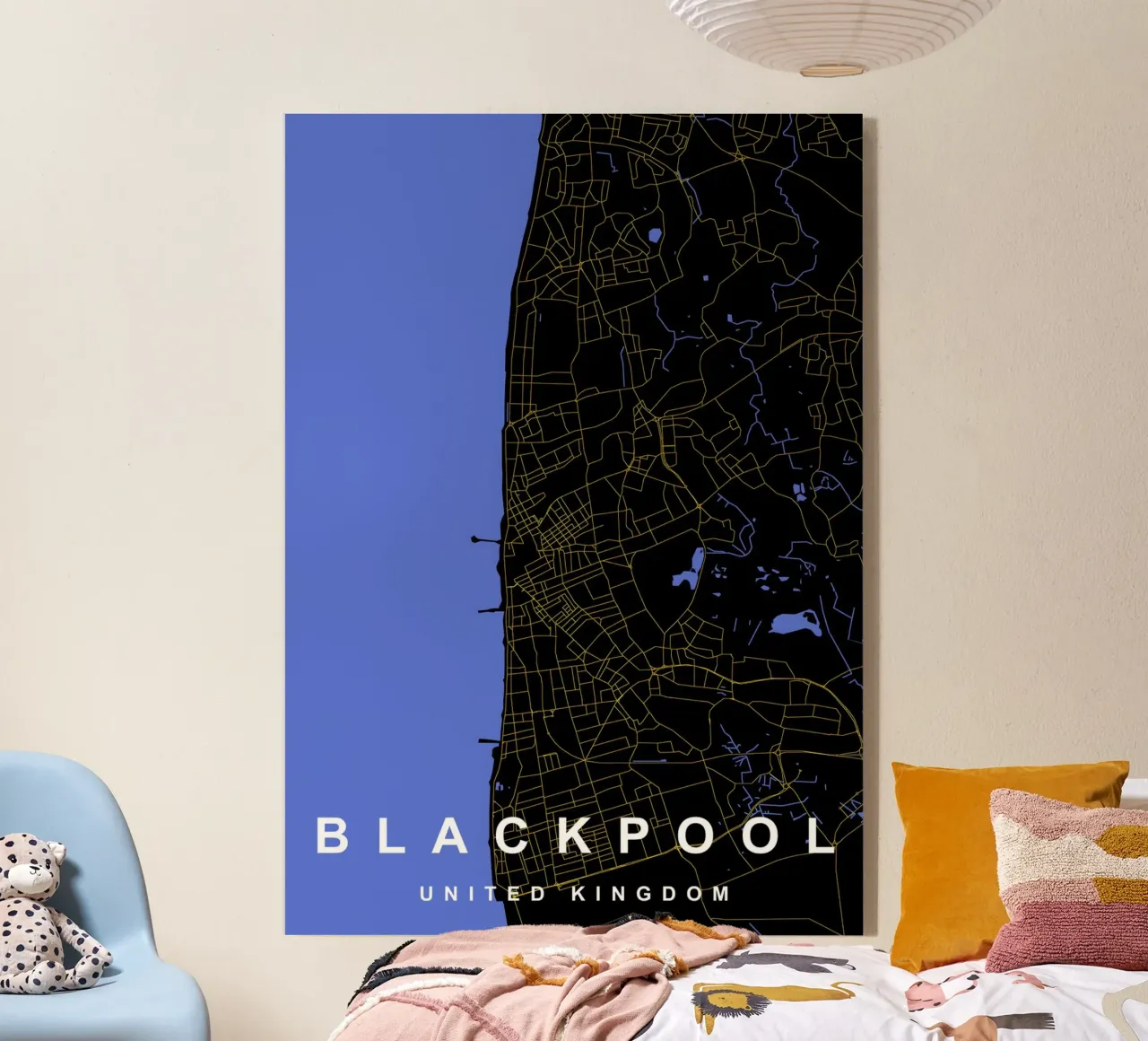 Mappa della città di Blackpool Regno Unito nero e oro plexiglass da Cartographers Library