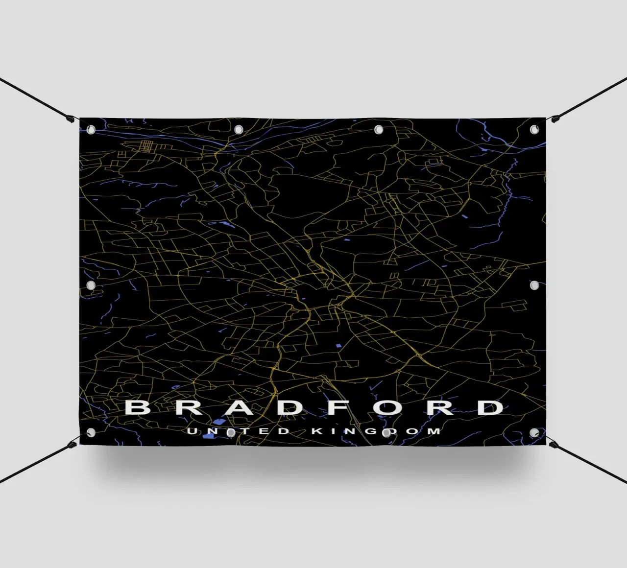 Mappa della città di Bradford Regno Unito nero e oro telo in pvc da Cartographers Library