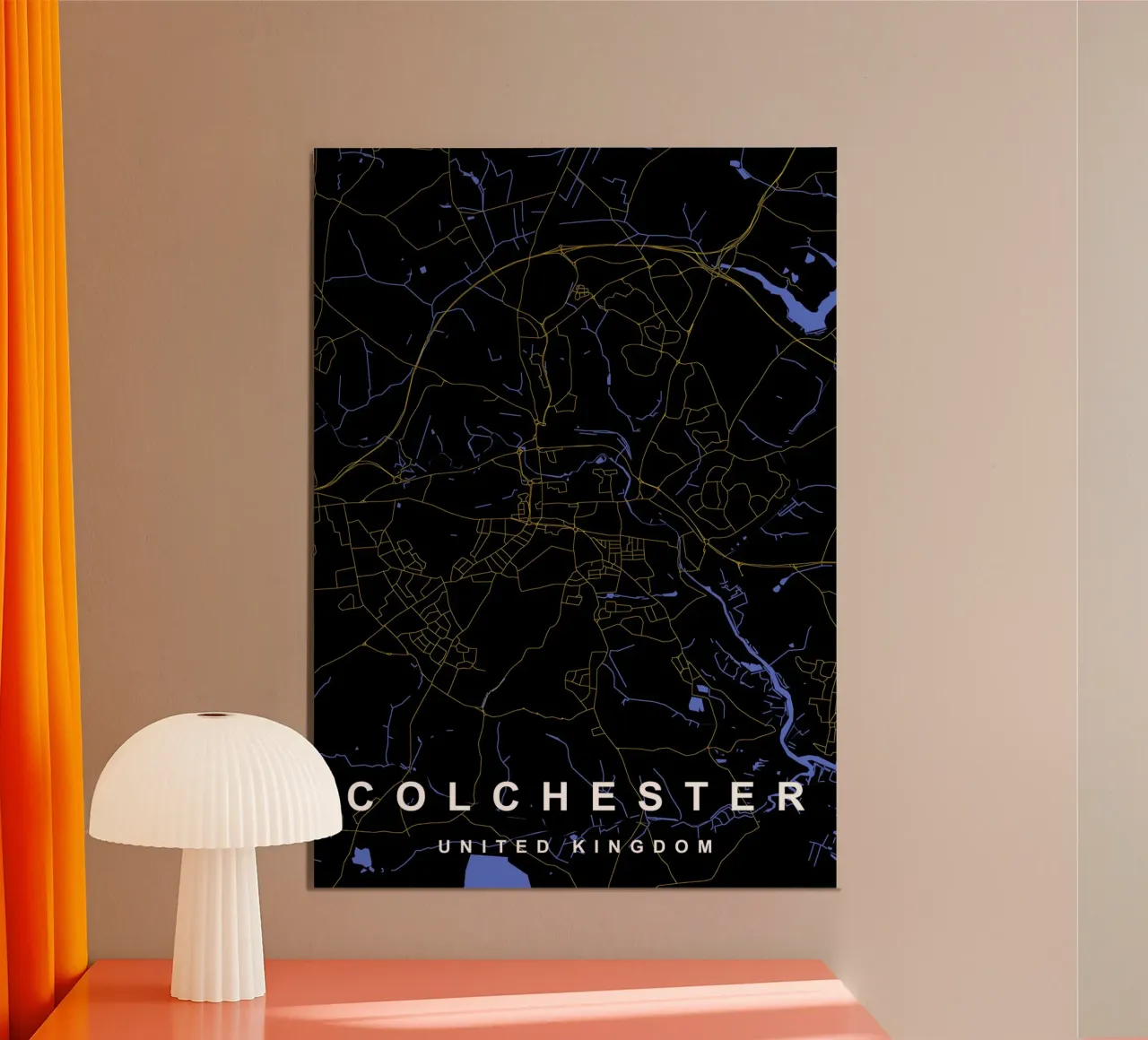 Mappa della città di Colchester Regno Unito nero e oro carta hahnemühle da Cartographers Library