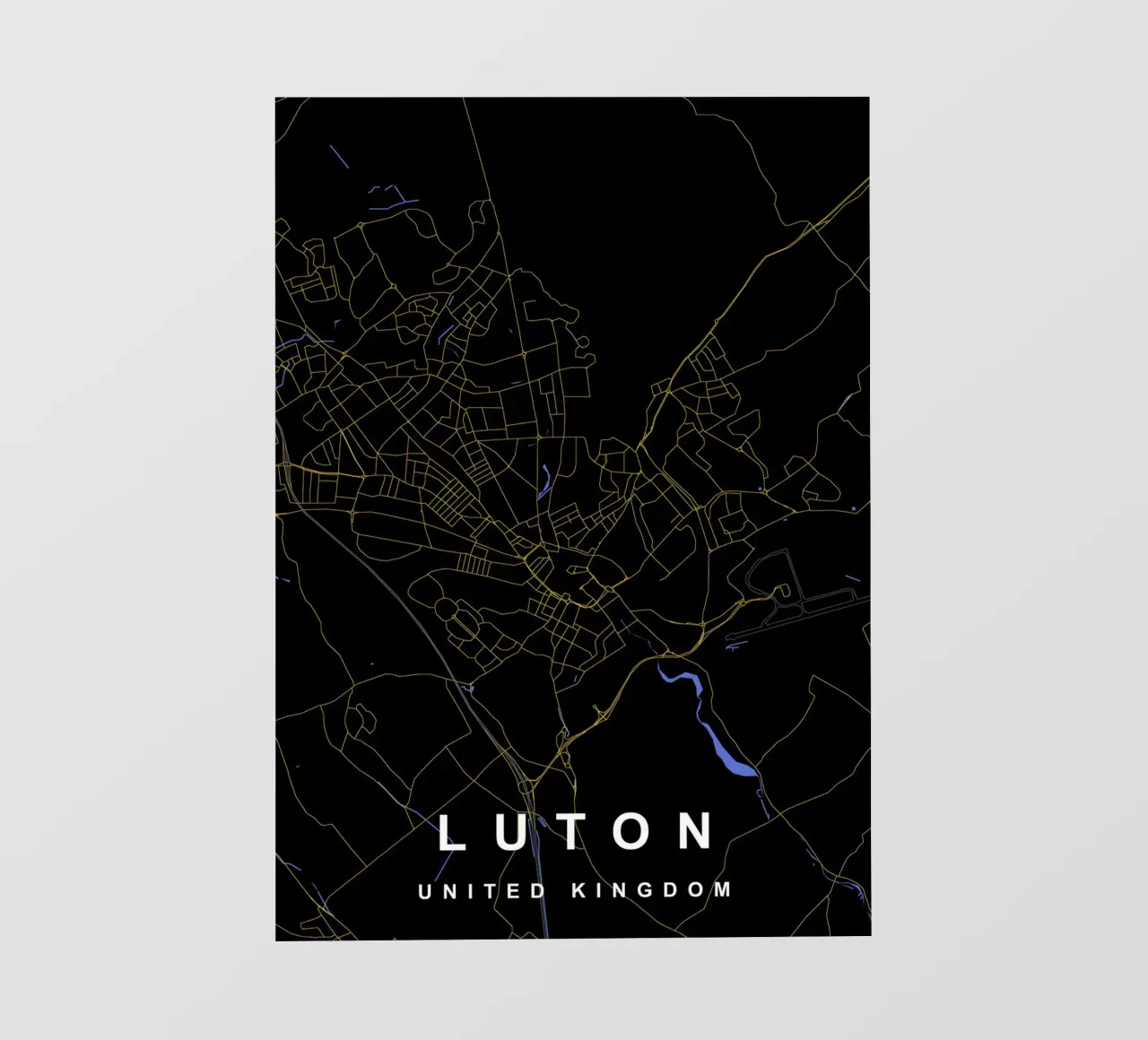 Mappa della città di Luton, Regno Unito, nero e oro pellicola backlit da Cartographers Library