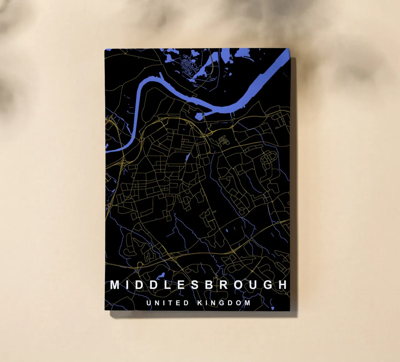 Mappa della città di Middlesbrough Regno Unito nero e oro diario da Cartographers Library