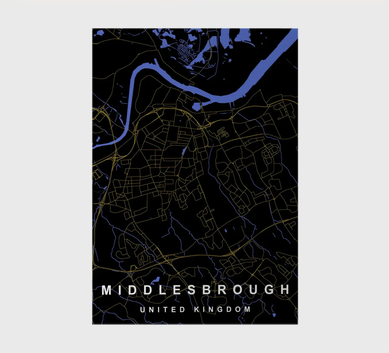 Mappa della città di Middlesbrough Regno Unito nero e oro diario da Cartographers Library