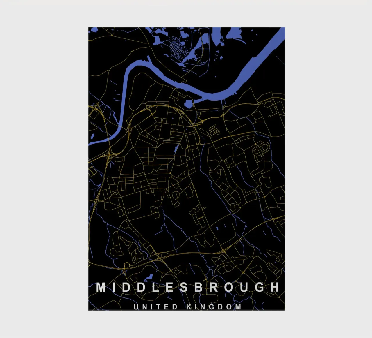 Mappa della città di Middlesbrough Regno Unito nero e oro diario da Cartographers Library