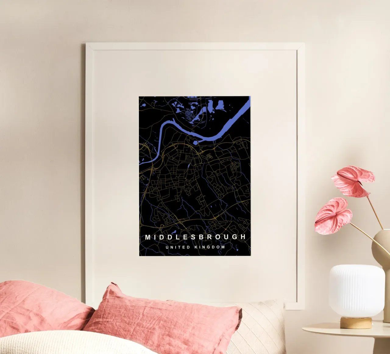 Mappa della città di Middlesbrough Regno Unito nero e oro poster da Cartographers Library