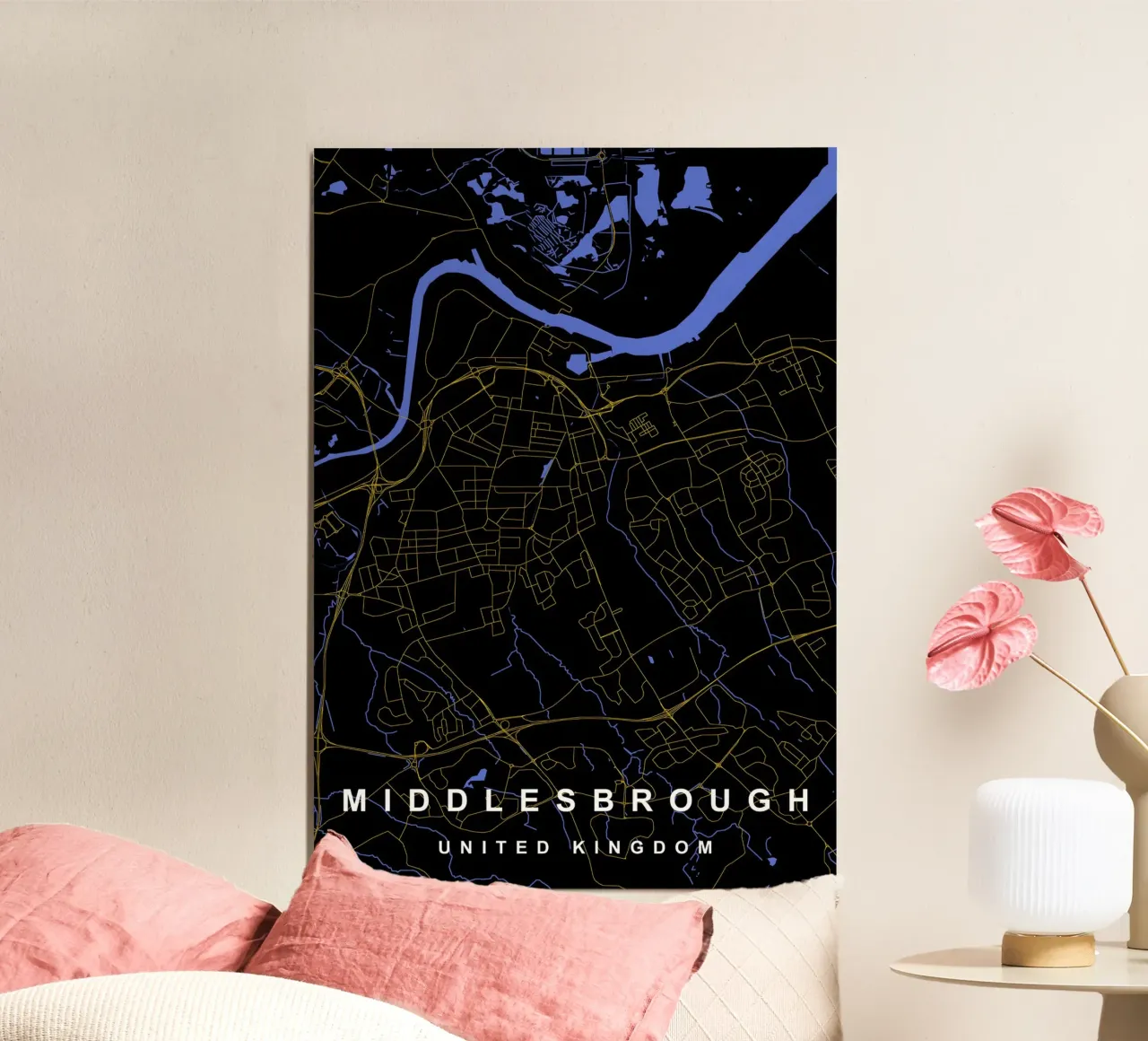 Mappa della città di Middlesbrough Regno Unito nero e oro poster da Cartographers Library