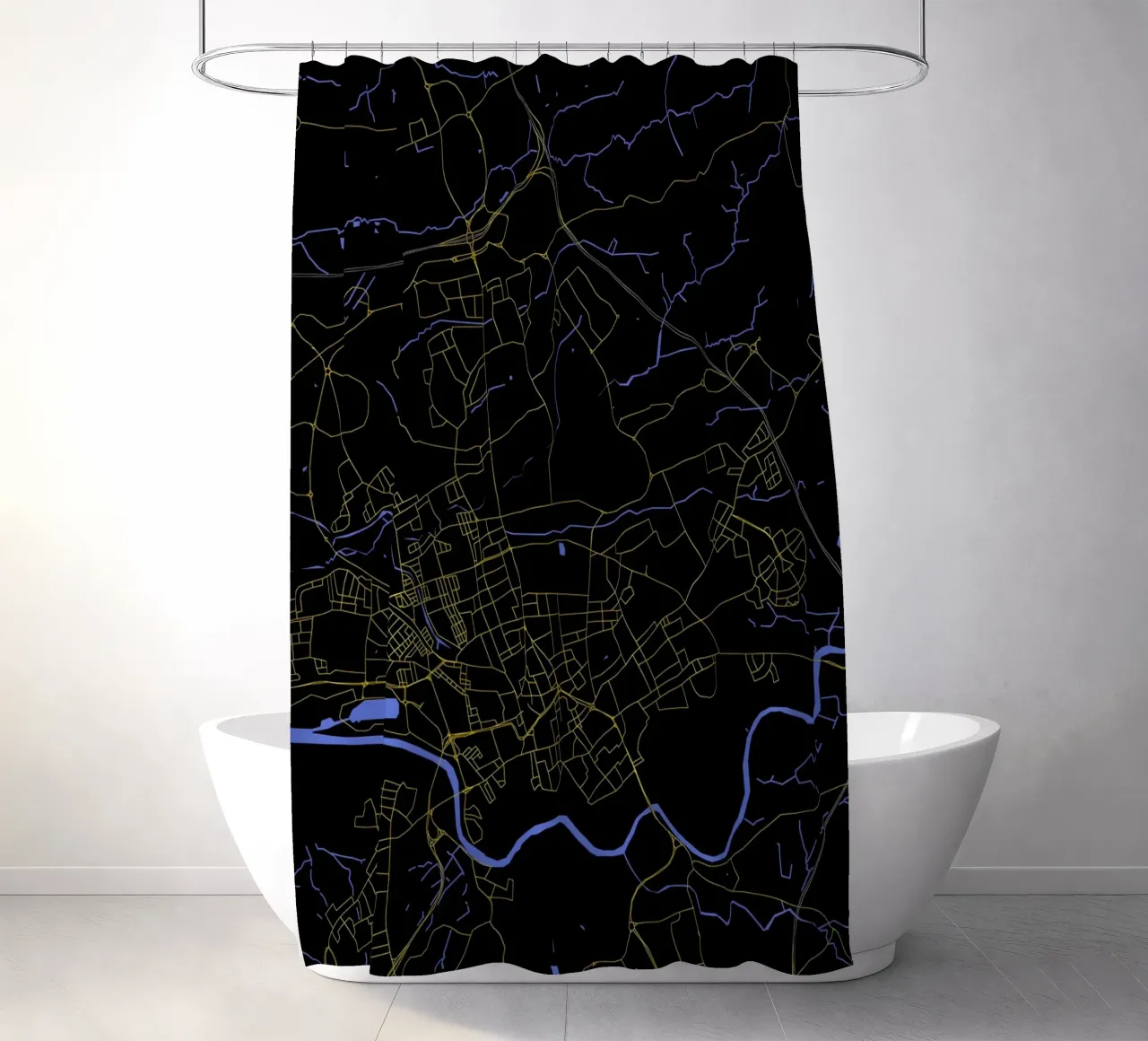 Mappa della città di Preston Regno Unito nero e oro tenda da doccia da Cartographers Library