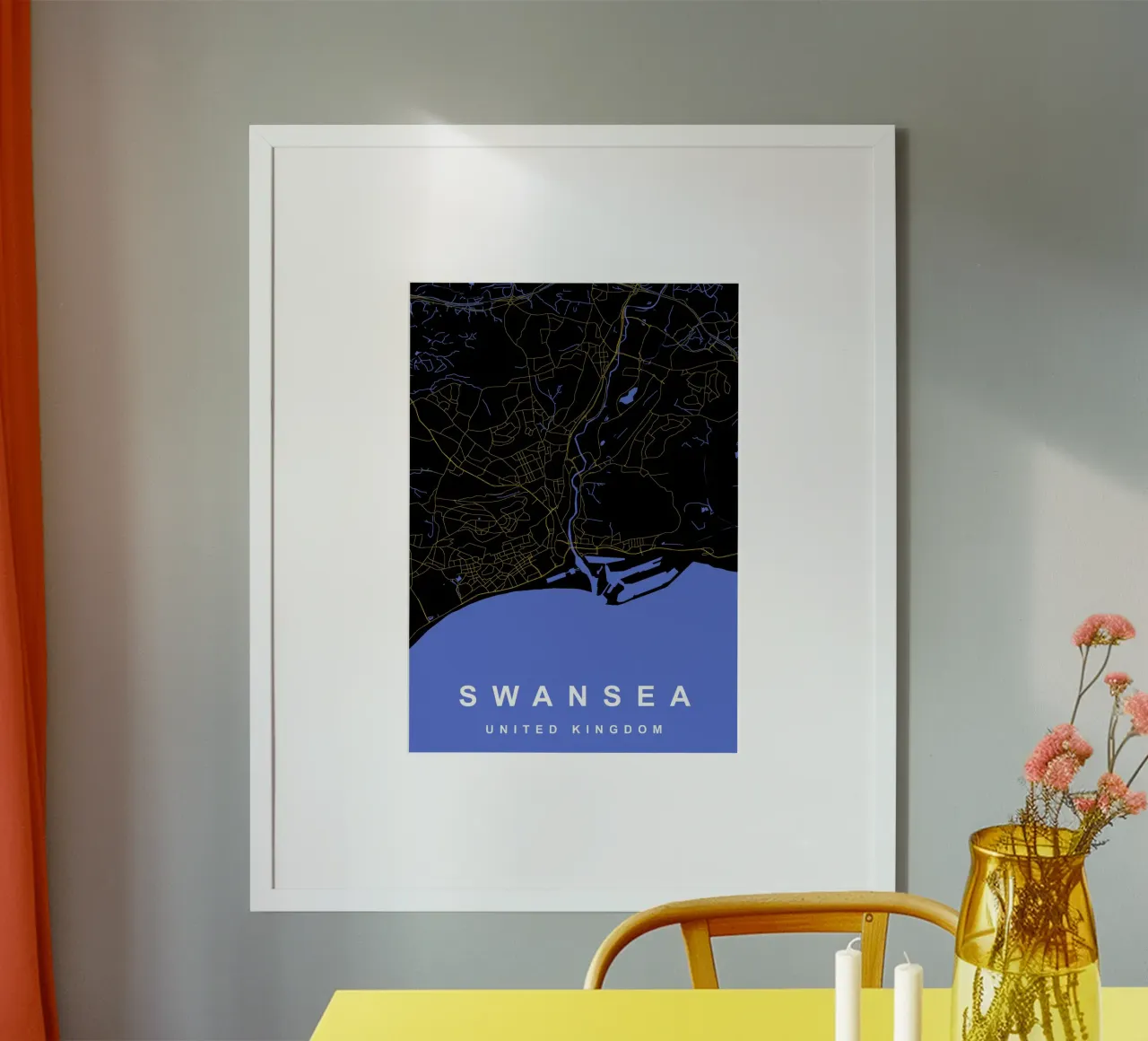 Mappa della città di Swansea Regno Unito nero e oro poster da Cartographers Library