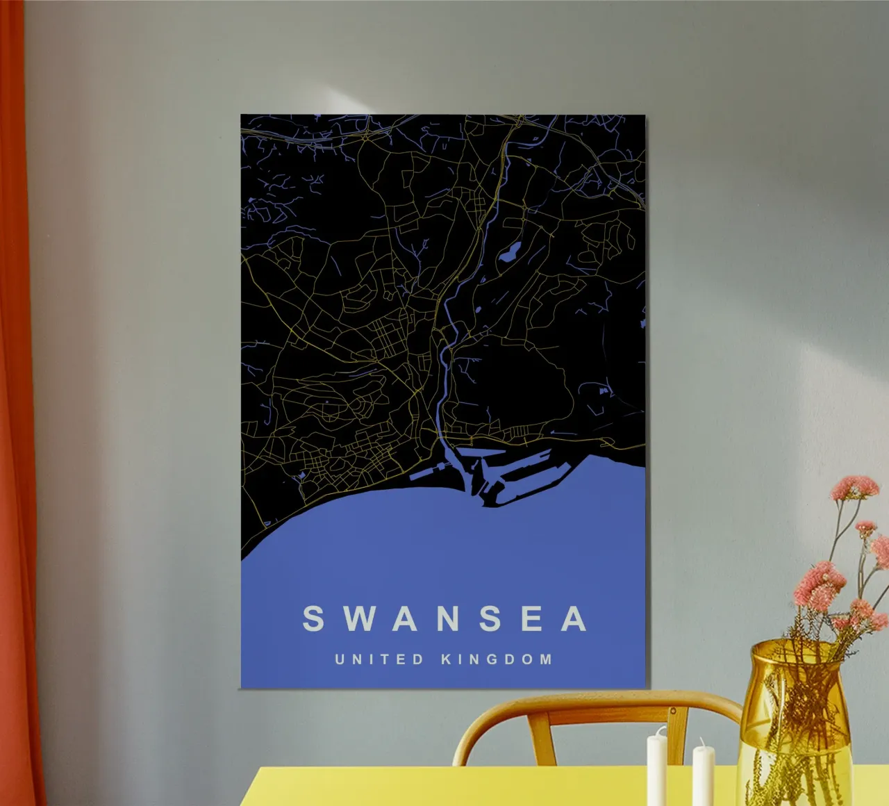 Mappa della città di Swansea Regno Unito nero e oro poster da Cartographers Library