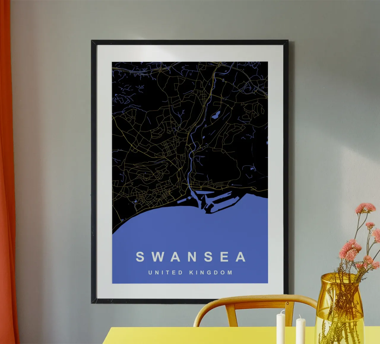 Mappa della città di Swansea Regno Unito nero e oro poster da Cartographers Library