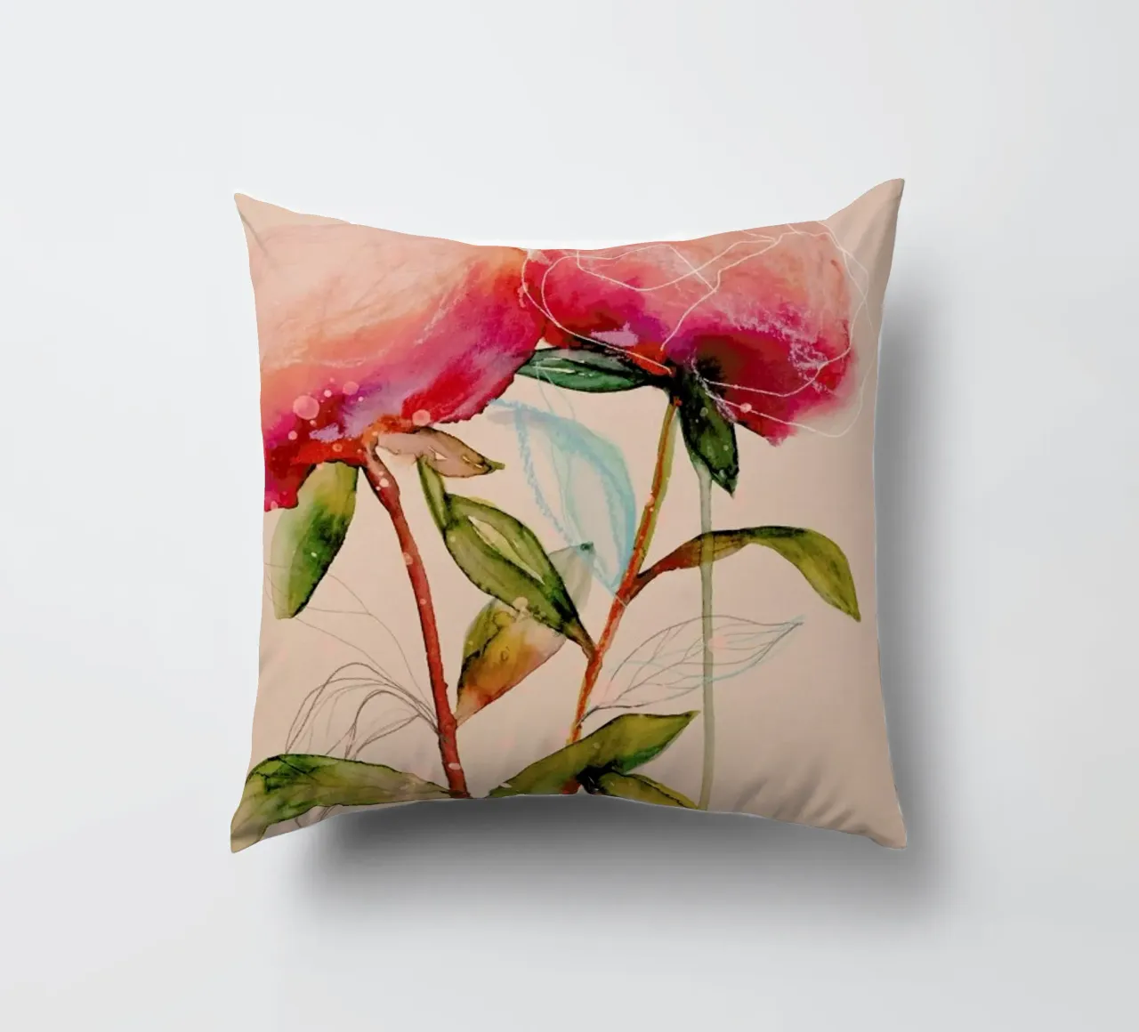 Peonies 1 decorative cushion by Leigh Viner