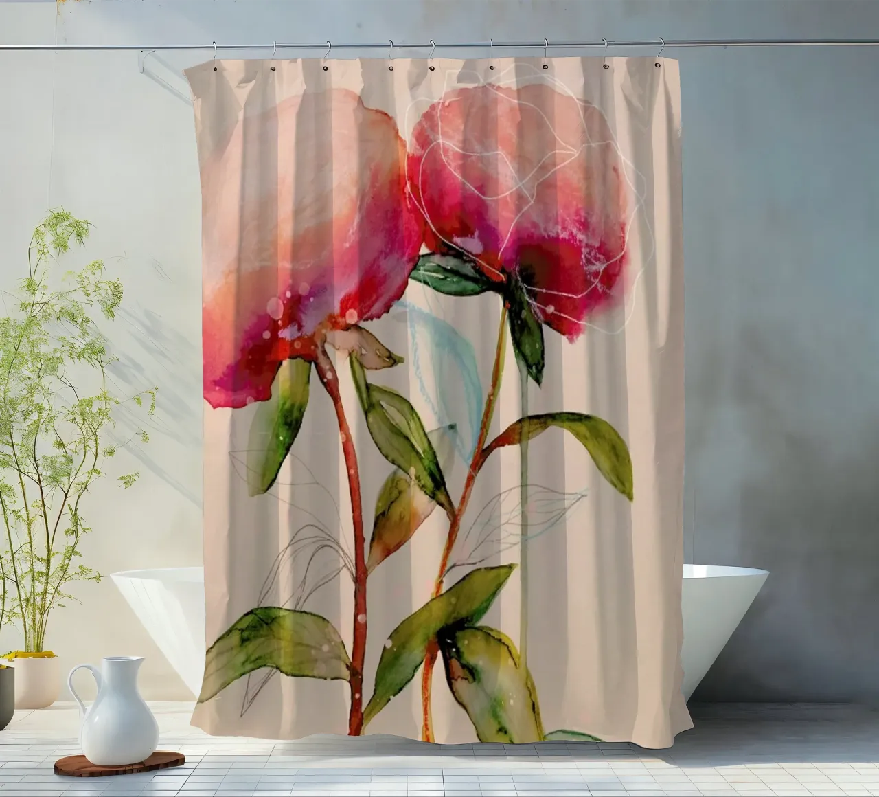 Peonies 1 shower curtain by Leigh Viner