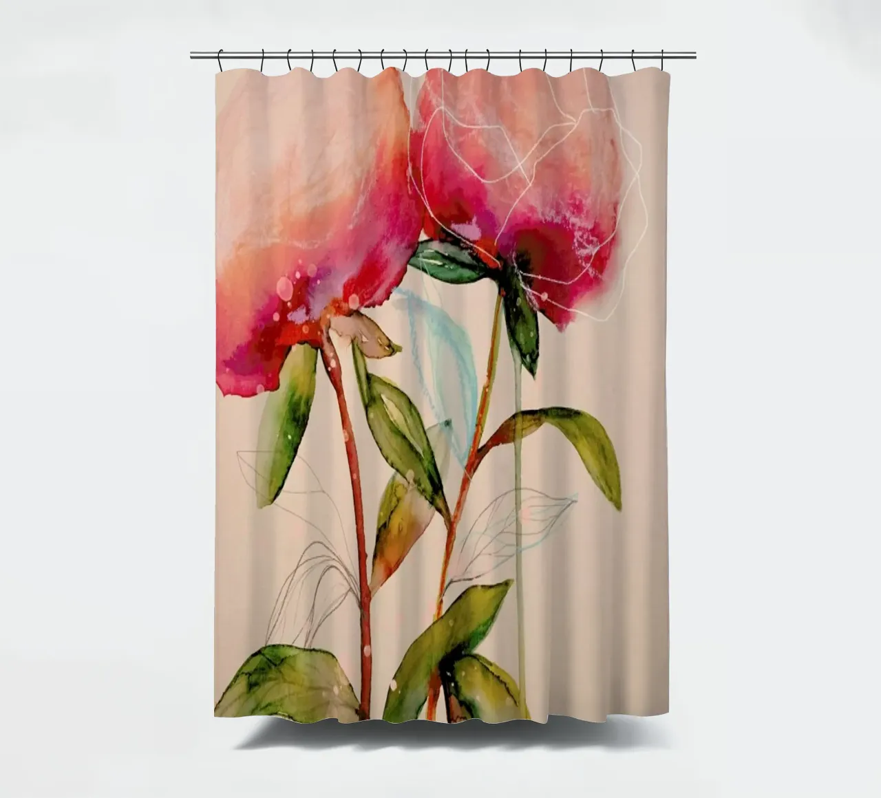 Peonies 1 shower curtain by Leigh Viner