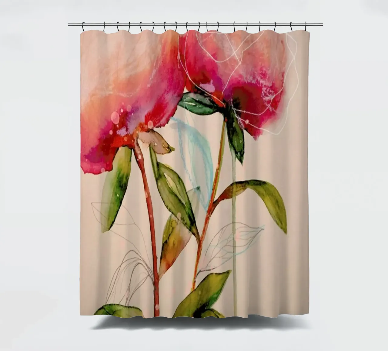 Peonies 1 shower curtain by Leigh Viner