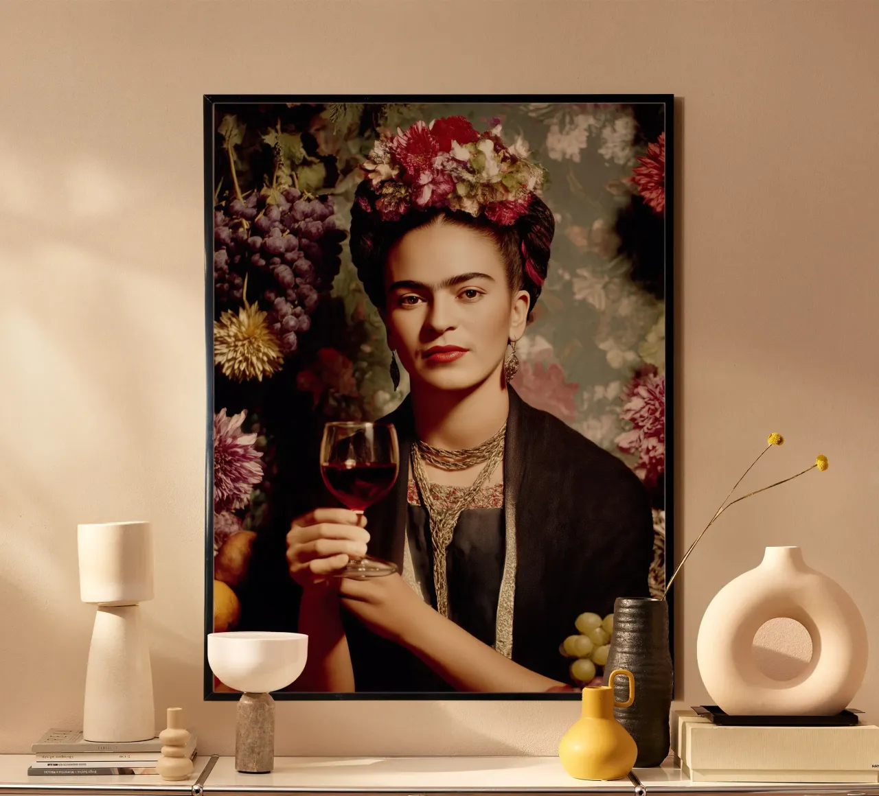 La giovane Frida Kahlo con il bicchiere di vino poster da Autofocus