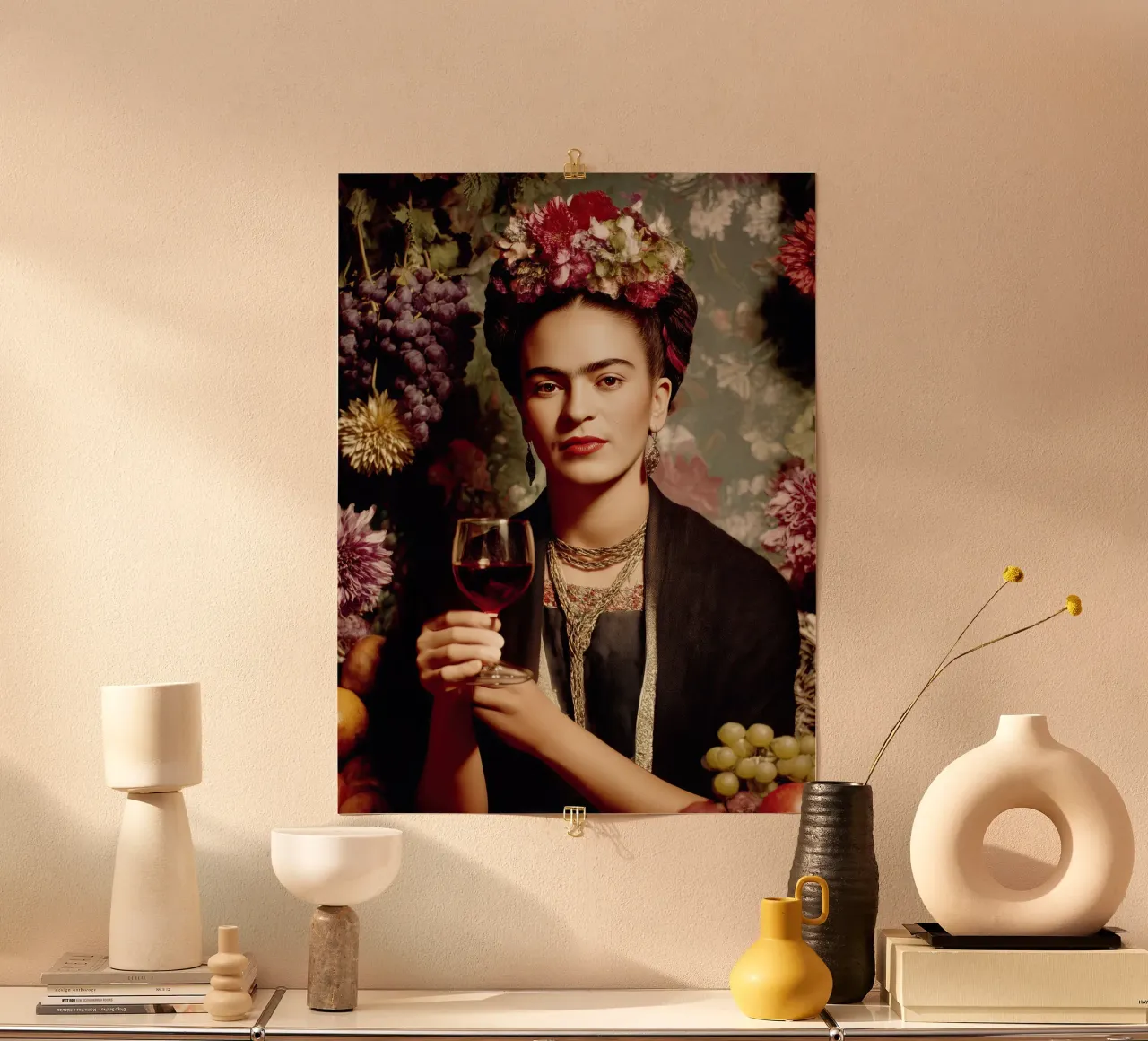 La giovane Frida Kahlo con il bicchiere di vino poster da Autofocus