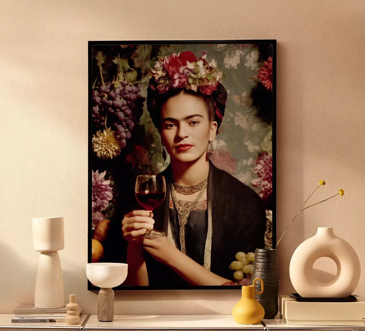 La giovane Frida Kahlo con il bicchiere di vino poster da Autofocus
