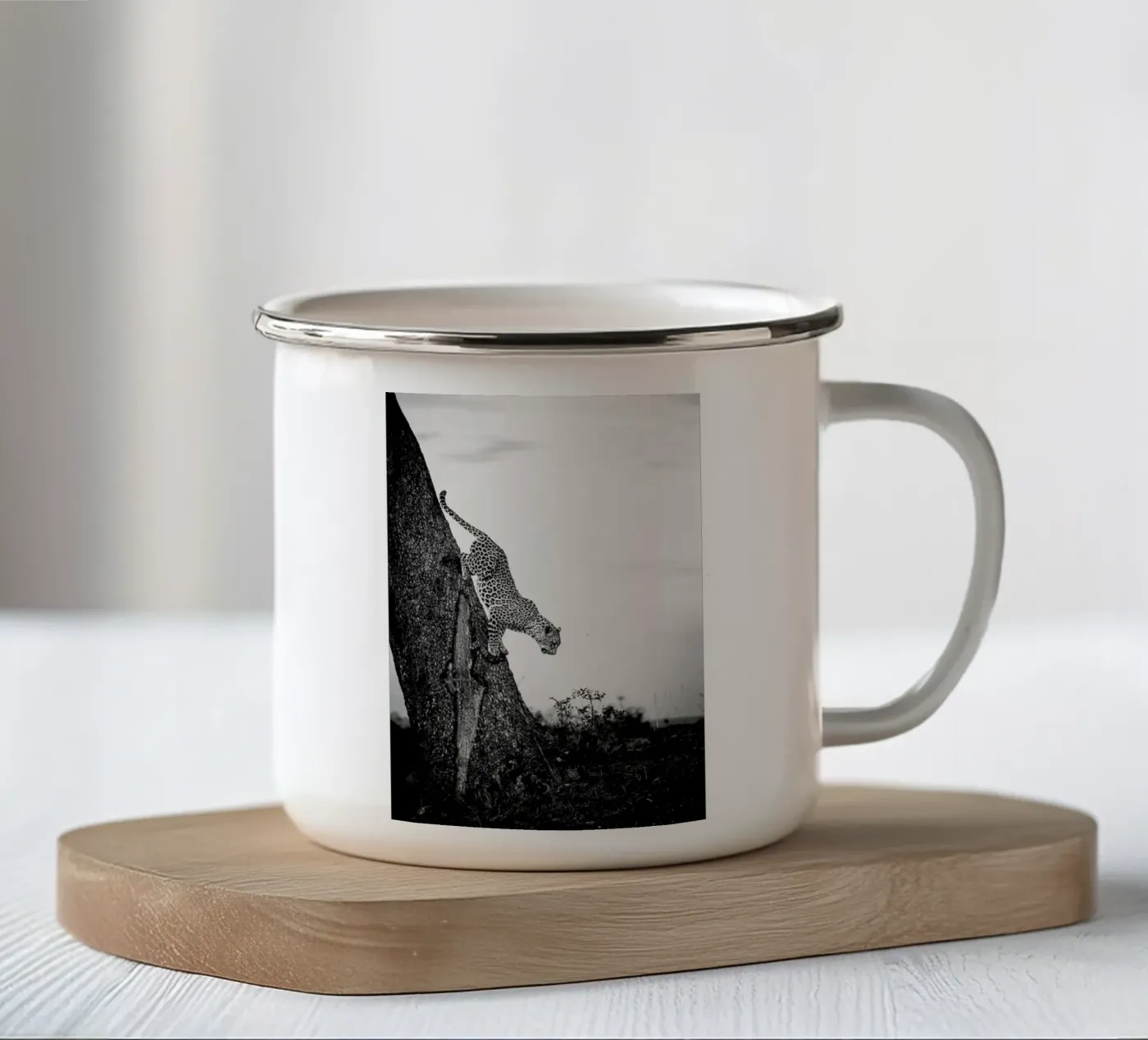 Pouncing Leopard enamel mug by Natural Kingdom