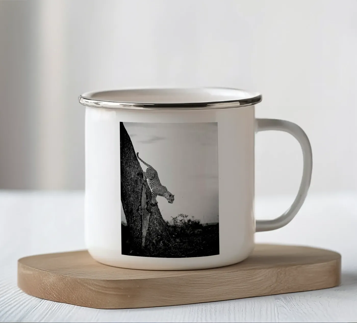 Pouncing Leopard enamel mug by Natural Kingdom