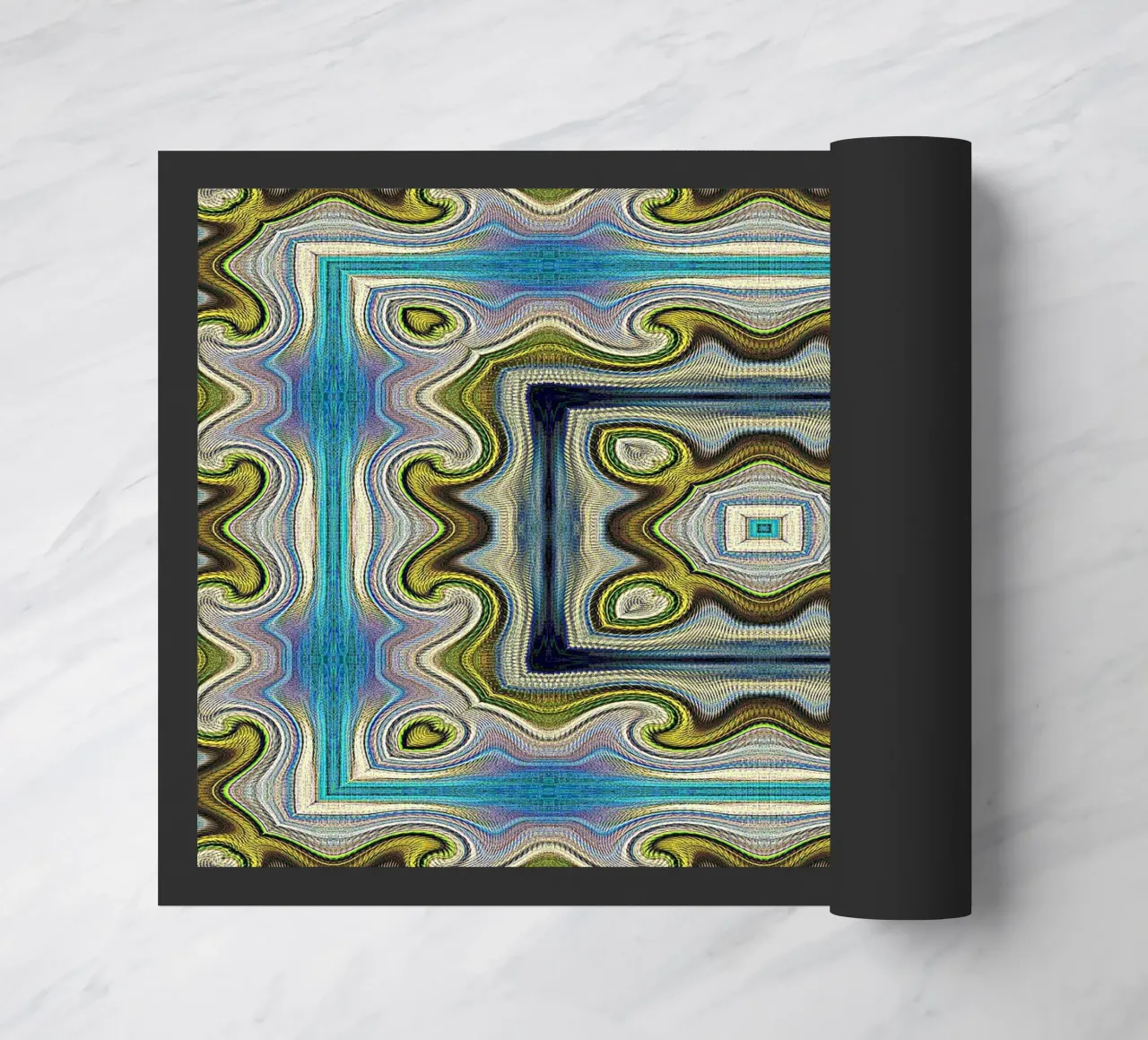 Antique ornament in light turquoise, green and royal blue doormat by Gürsel Yesil Digital Art