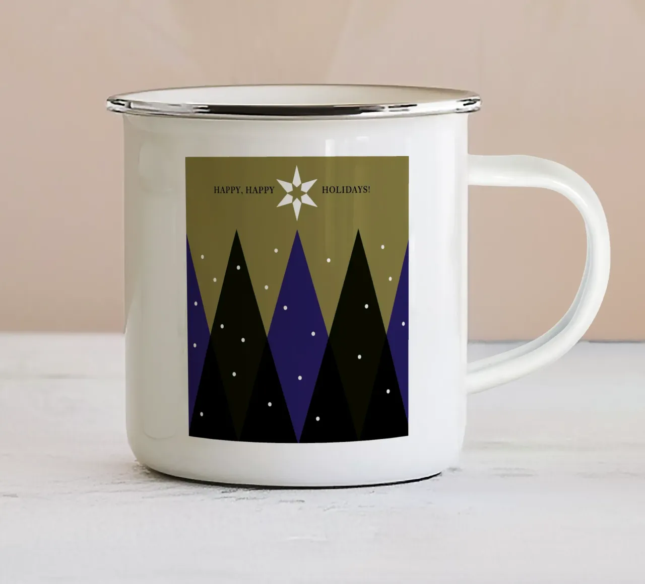Happy, Happy Holidays tazza in smalto da Bo Lundberg